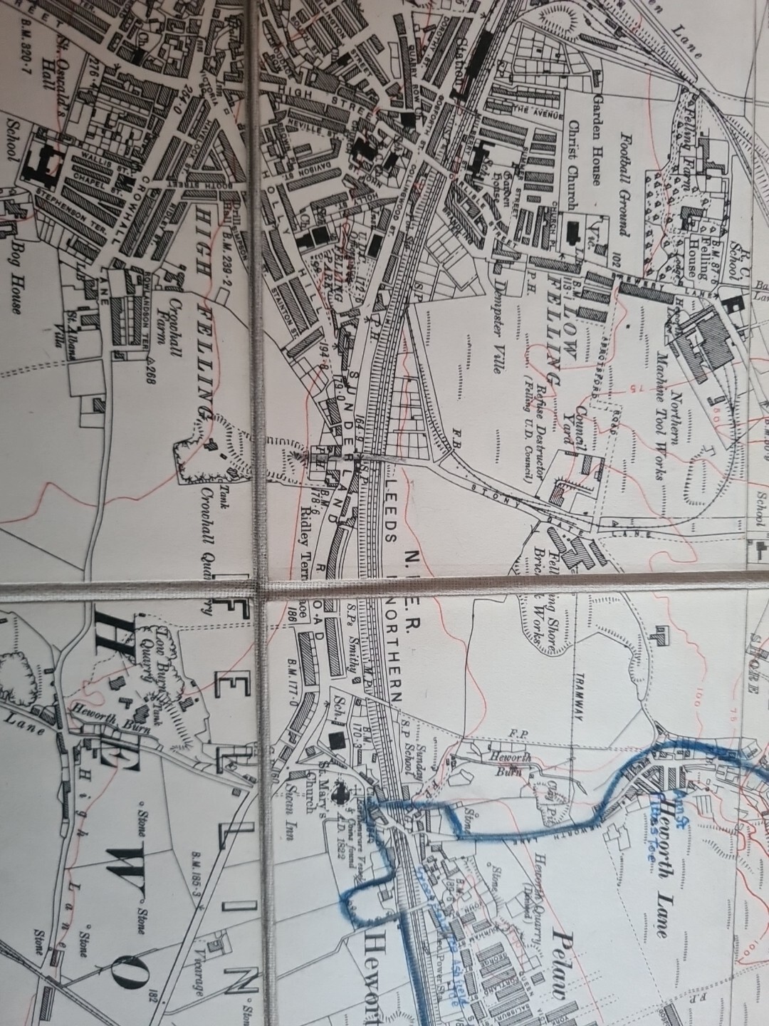 NER Gateshead Pelaw Map 1921 Railway Parcels delivered Handwritten Railway