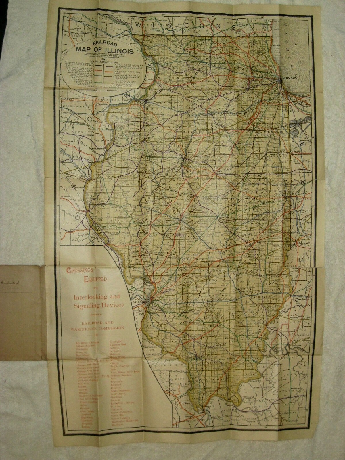 1893 RAILROAD COMMISSIONERS RAND McNALLY POCKET MAP OF ILLINOIS