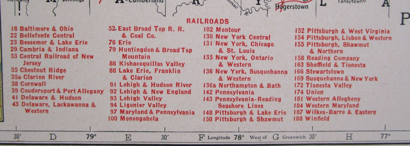 PA SC 1942 PENNSYLVANIA State RAILROAD Map. CORNWALL RR or SOUTH CAROLINA Map