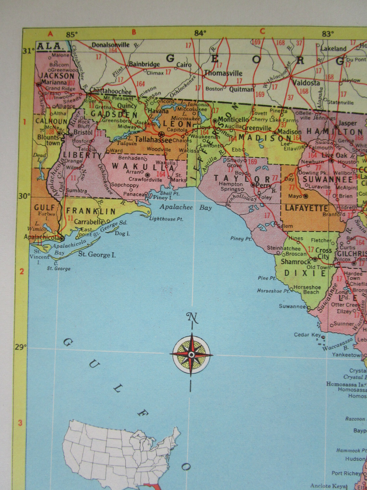 FL GA Vtg 1959 FLORIDA RAILROAD Map. MARIANNA & BLOUNTSTOWN RR ~or~ GEORGIA