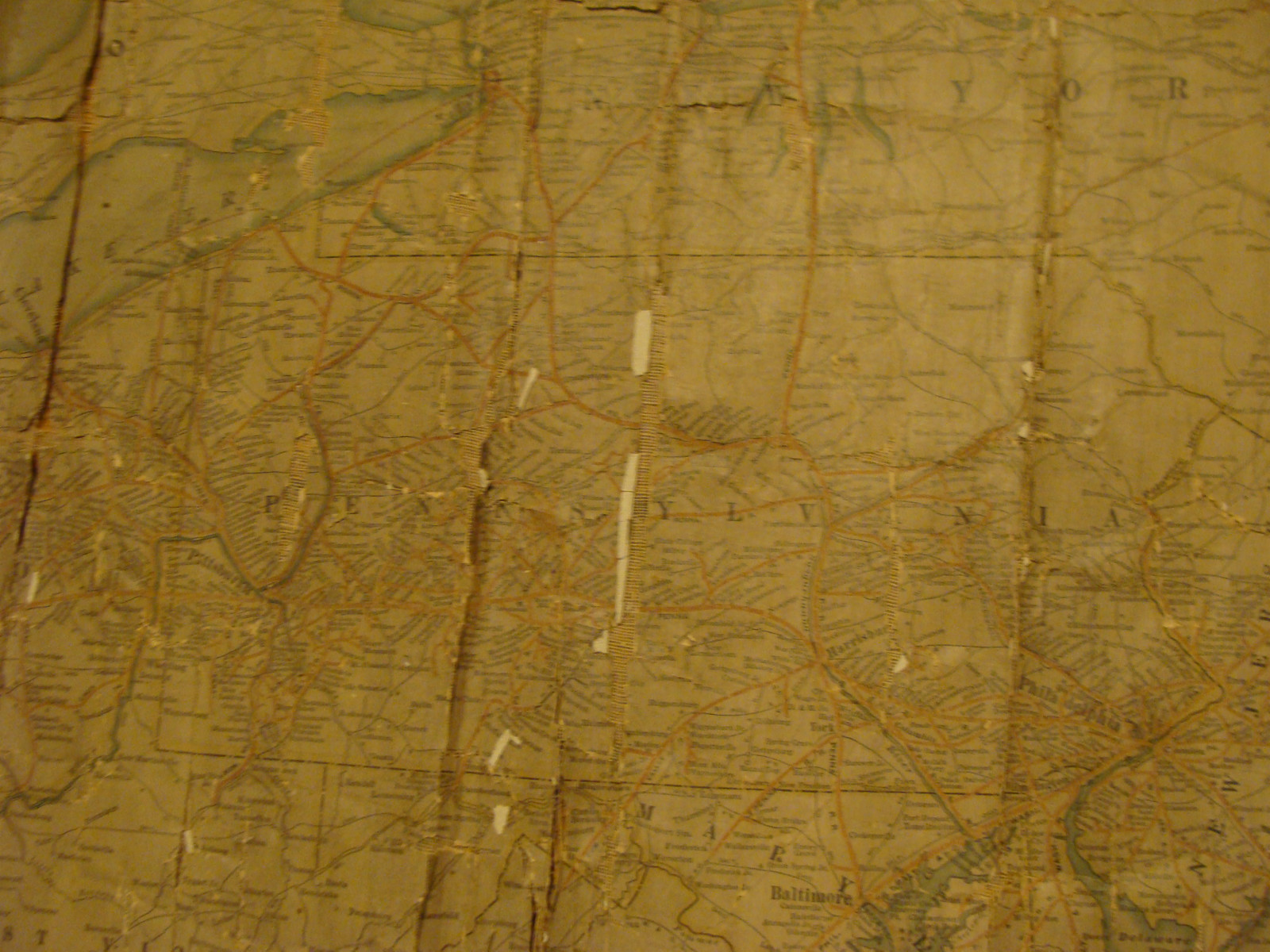 Vintage ORIGINAL 28 X 40″ PENNSYLVANIA SYSTEM MAP very worn, mounted, JULY 1917