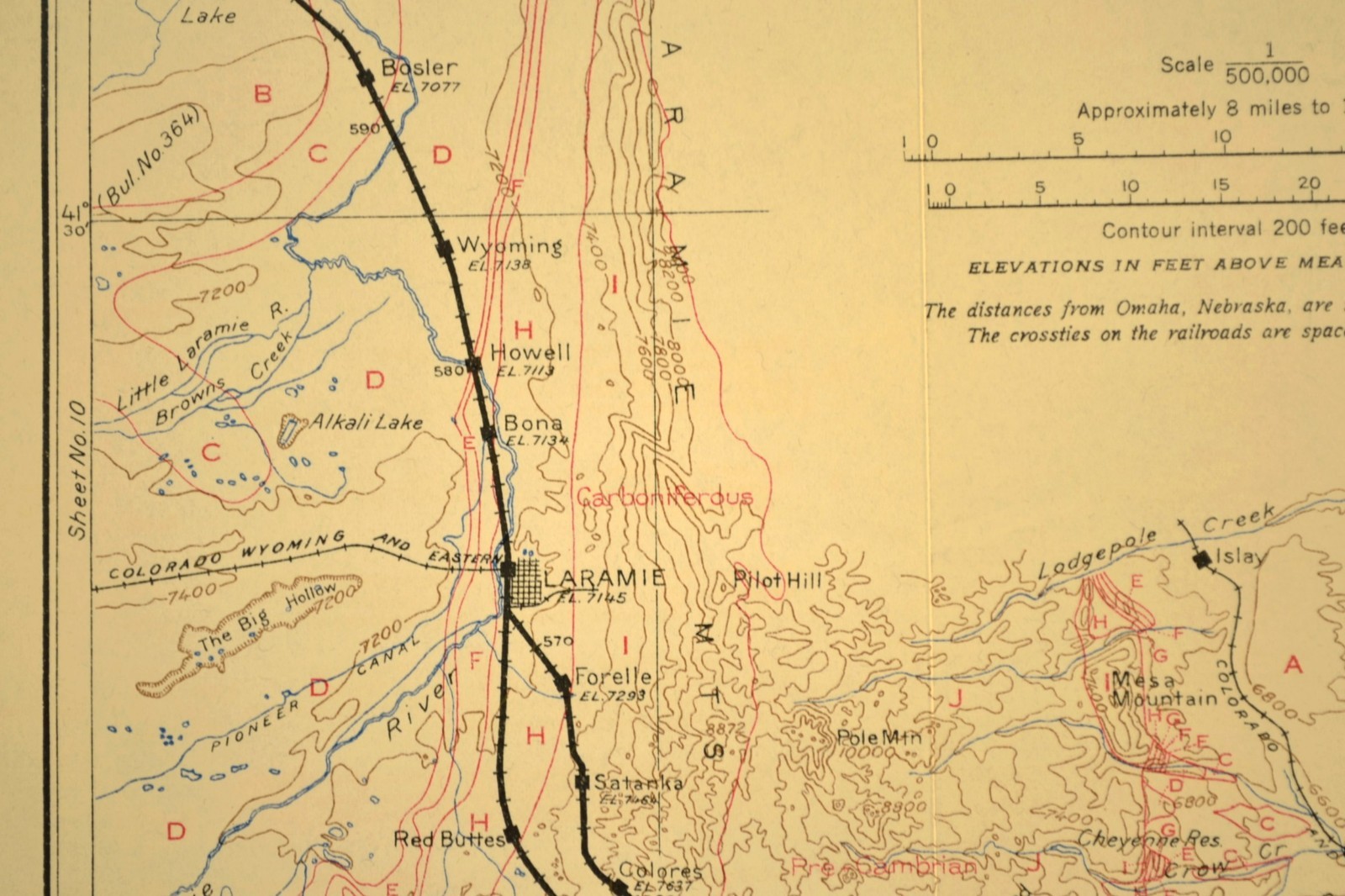 Antique Union Pacific Railroad Map Cheyenne Reservation Laramie Wyoming Pole Mtn