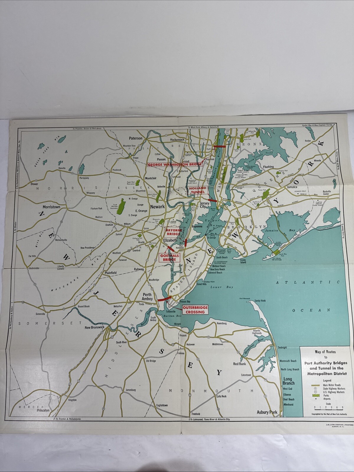RARE 1938 New York City Map NYC Road Highway Bridge Tunnel PORT AUTHORITY