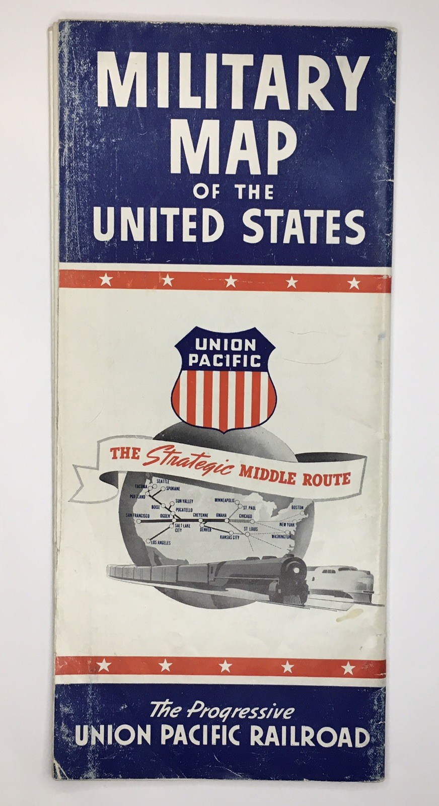 1942 WWII Union Pacific Railroad Military Folding Map of the United States