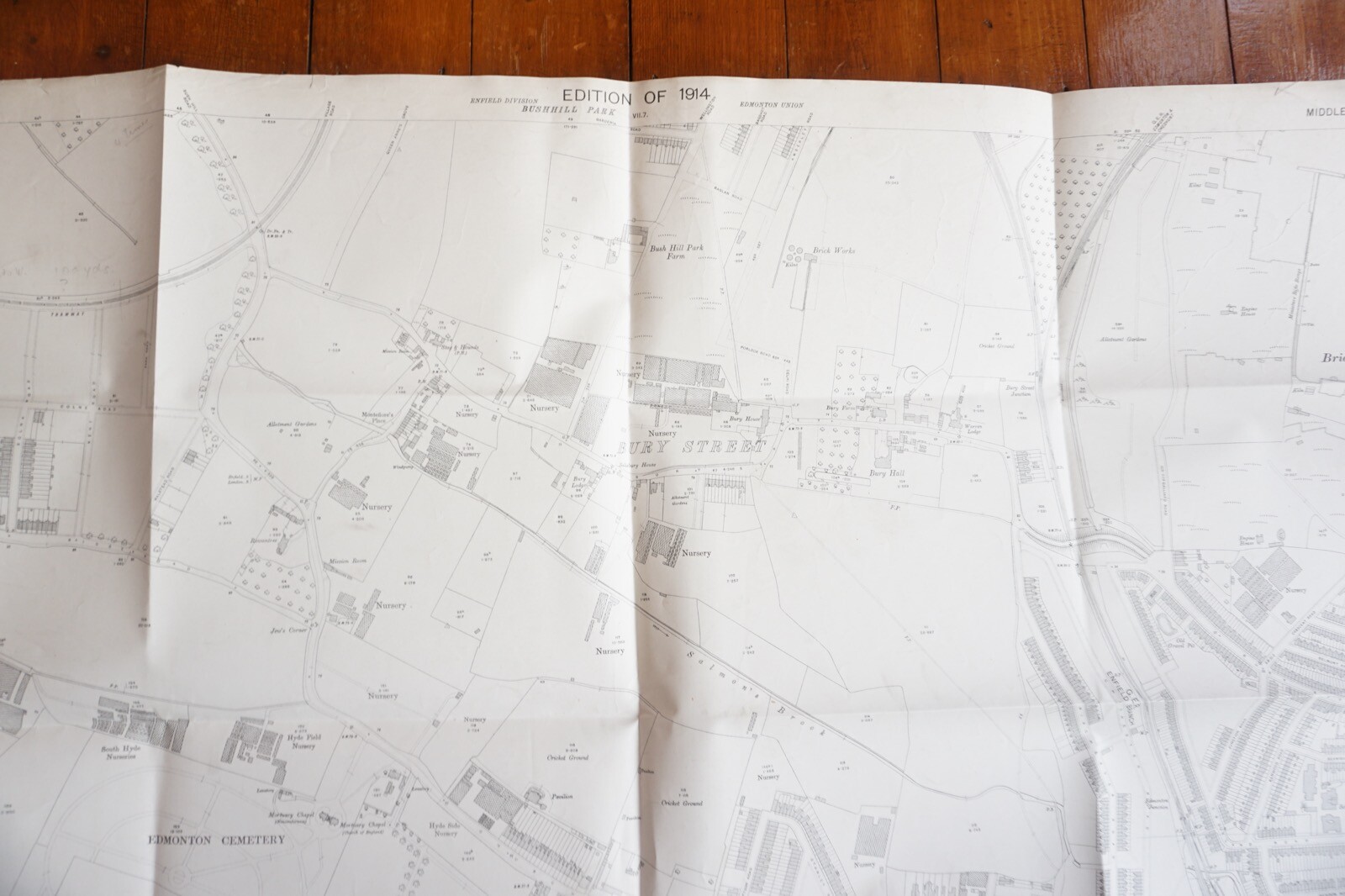1914 Edmonton GER Enfield Branch Bury Street OS Railway Map