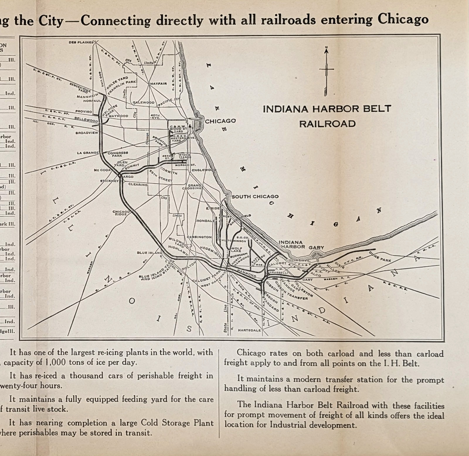 1925 INDIANA HARBOR BELT RAILROAD Map ORIGINAL Chicago – Gary – Indiana Harbor