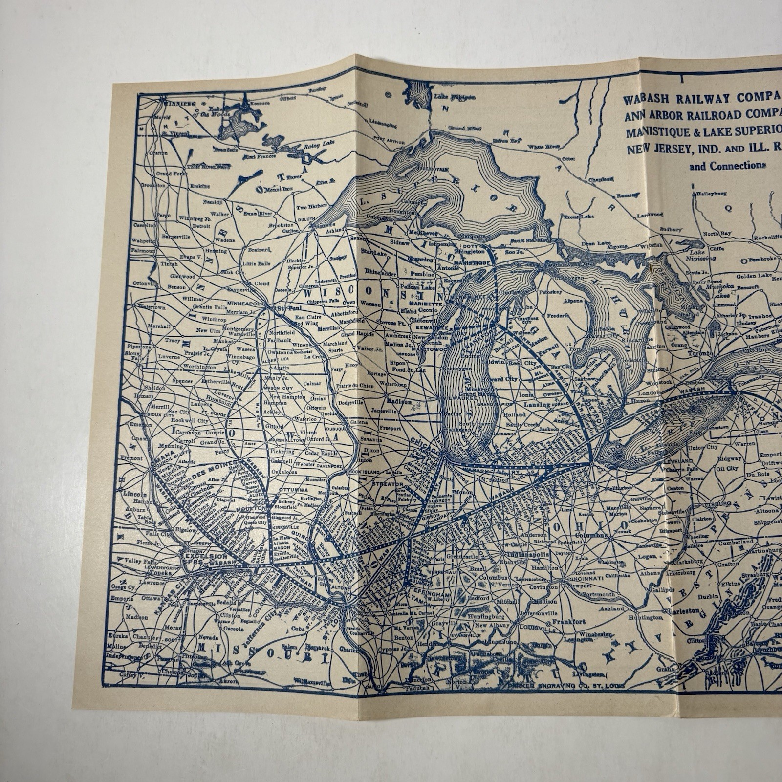 Vintage Wabash Railway Railroad Map Train Original RR Connections 9×16” Old USA