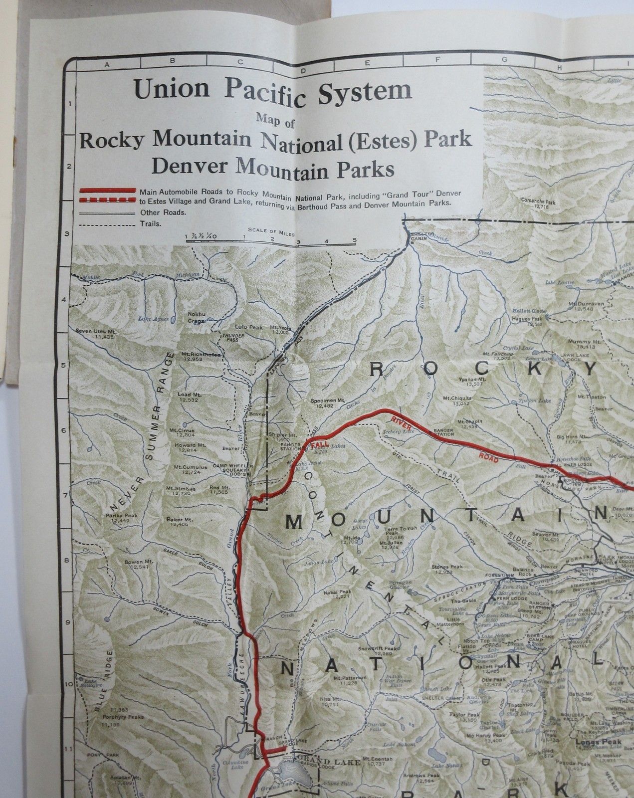 Union Pacific Railroad Topographical Map Colorado Rocky Mountain Estes Park 1921