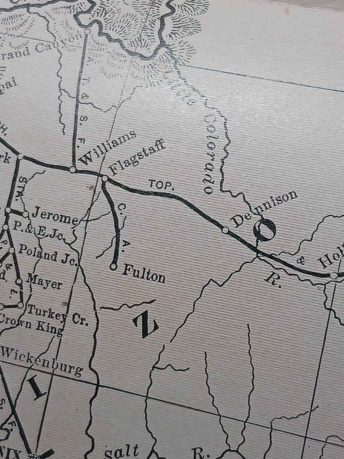 Antique 1909 Railroad Route Map Colorado Utah Arizona all train Lines~ 9 X 11″