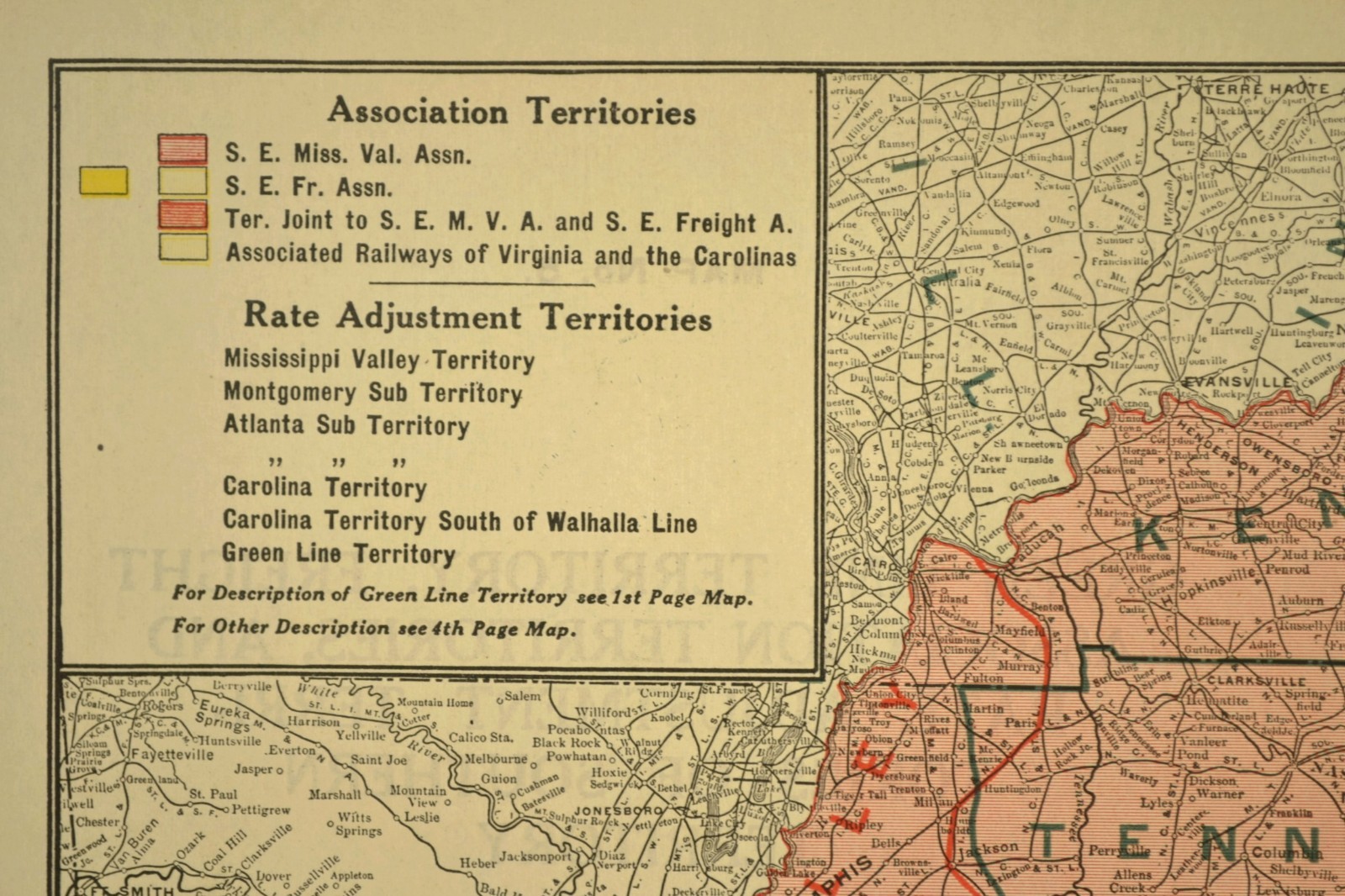 Southeast United States Map Railroad Freight Association Territories circa 1919