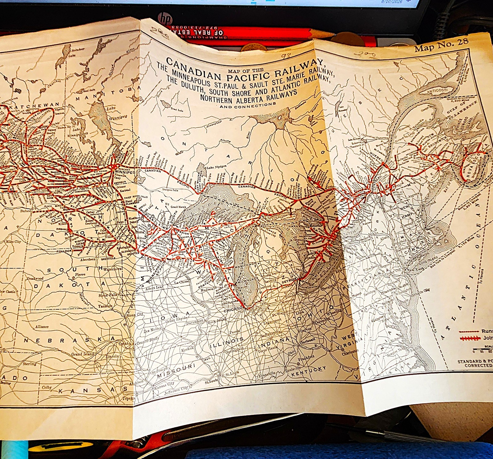 1941 CANADIAN PACIFIC RAILWAY MAP #28 FAIR / POOR CONDITION 20″ X 9″