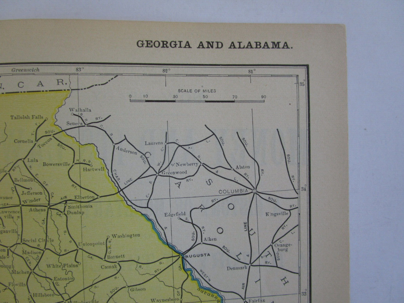 GA AL DATED 1904 Poor’s Manual Railroad Map of GEORGIA & ALABAMA. ABBEVILLE JCT
