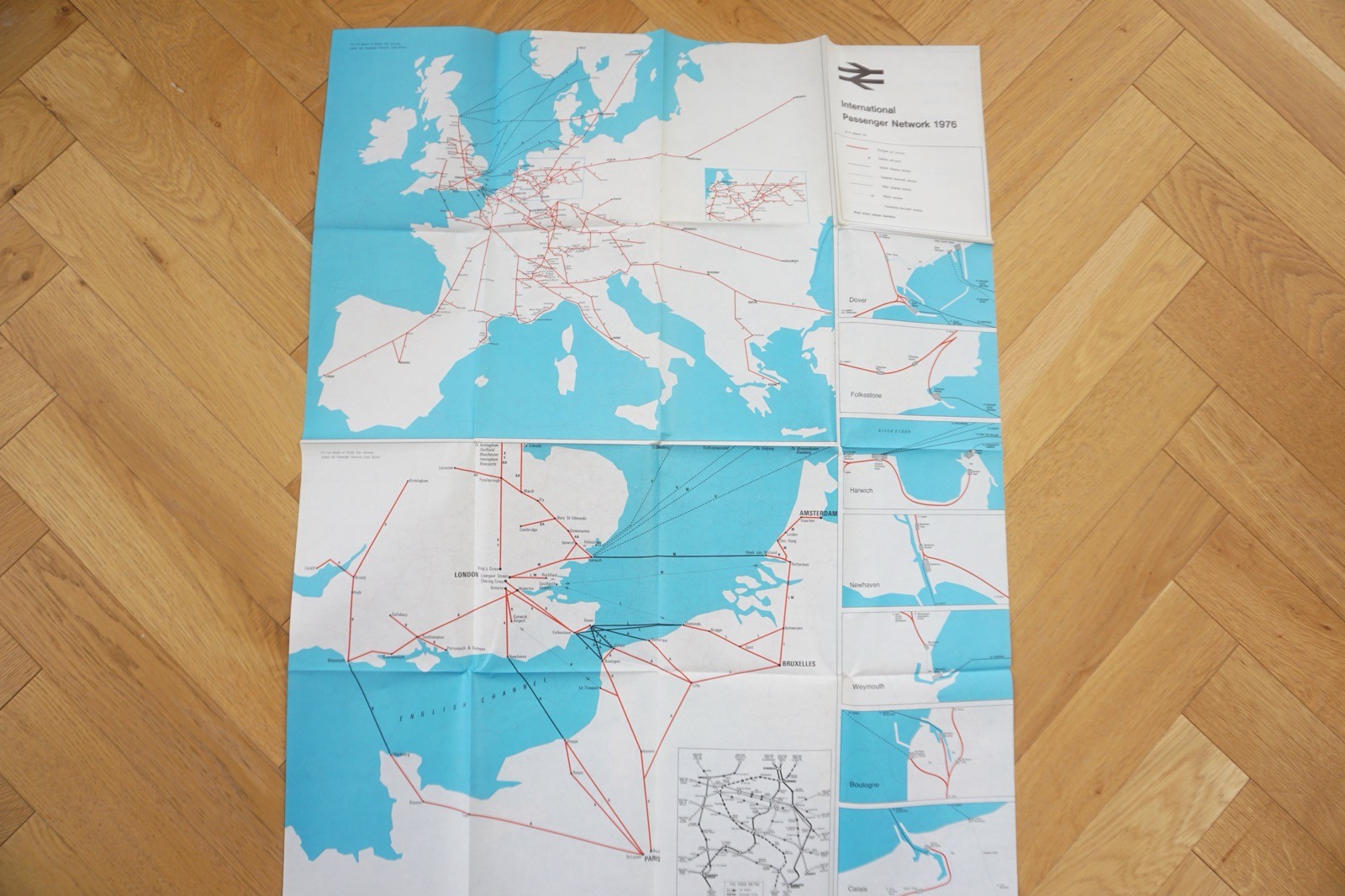 1976 British Rail International European Passenger Network Railway Map VGC