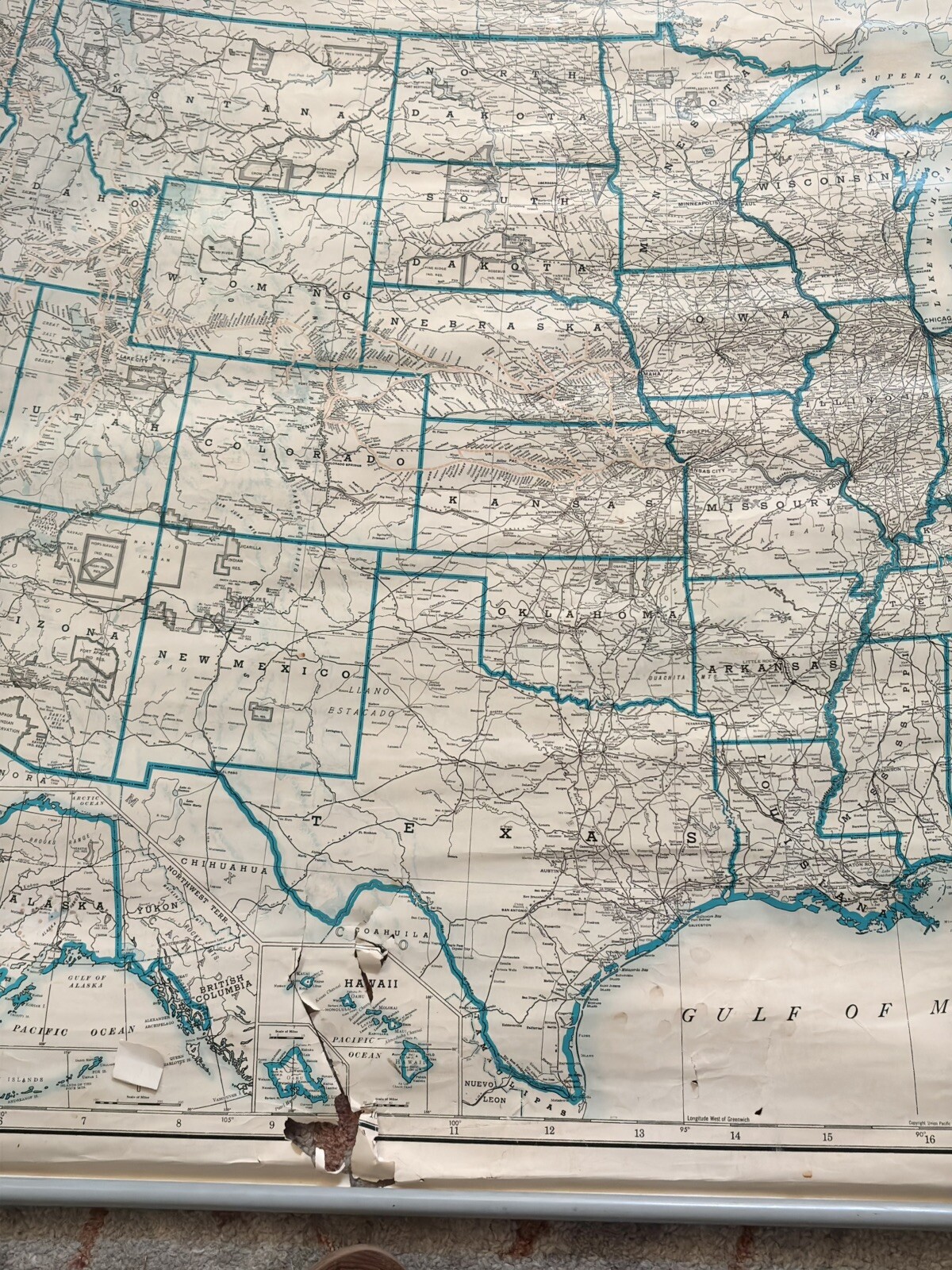 Vintage Map of Union Pacific Railroad United States