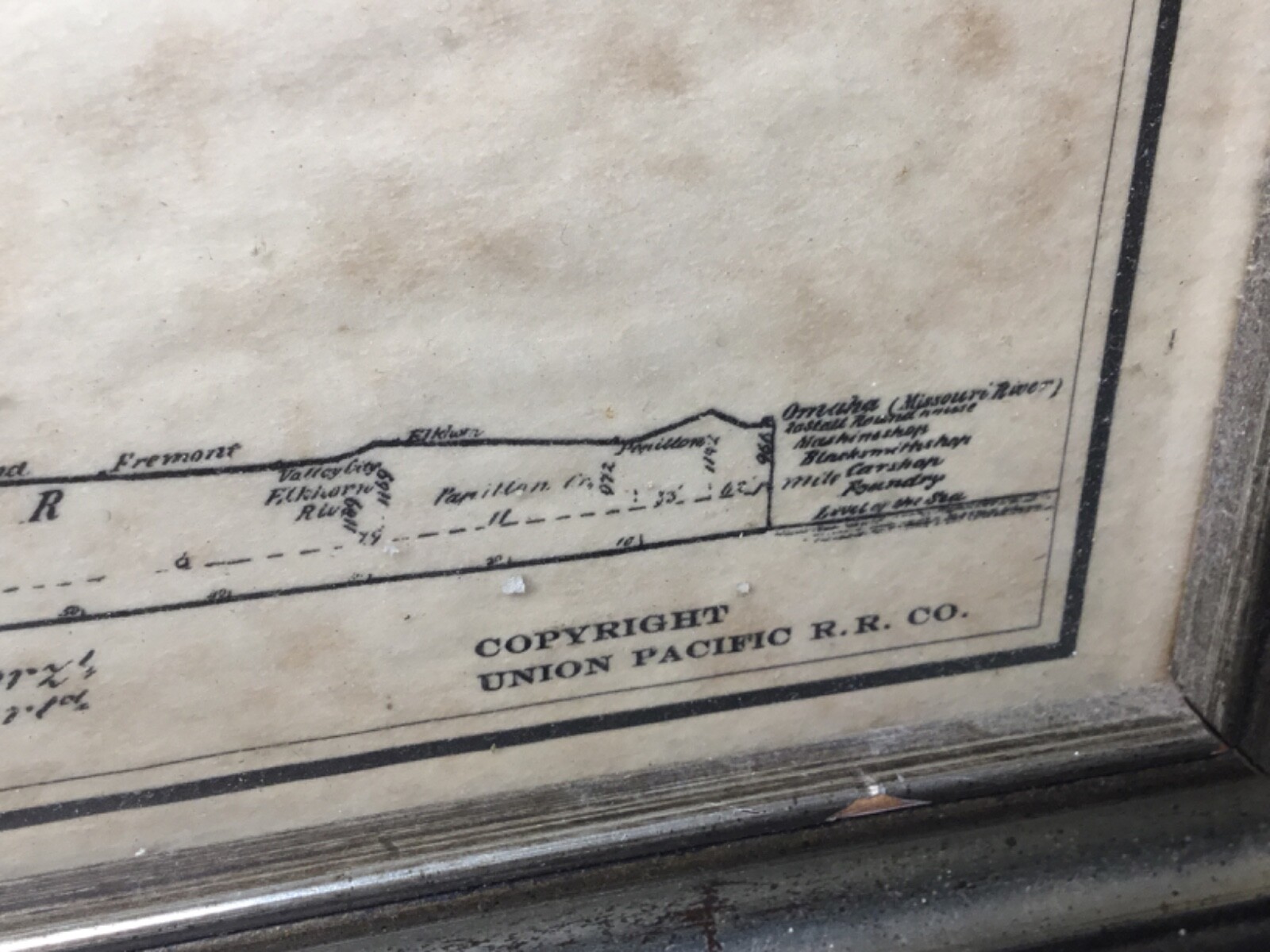 COMMEMORATIVE 1864-1868 UNION PACIFIC RAIL ROAD SURVEYS MAP 16″T x 48″W FRAMED