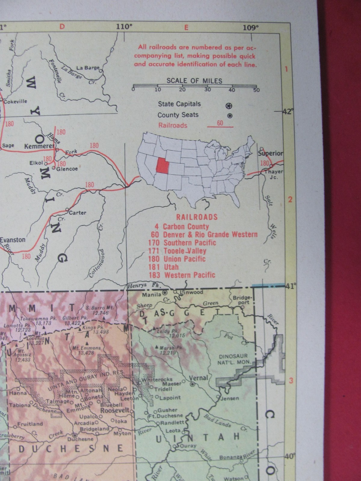 HISTORIC 1953 TEXAS & UTAH RAILROAD MAP SHOWS COUNTIES TOWNS & LIST ALL RR’s
