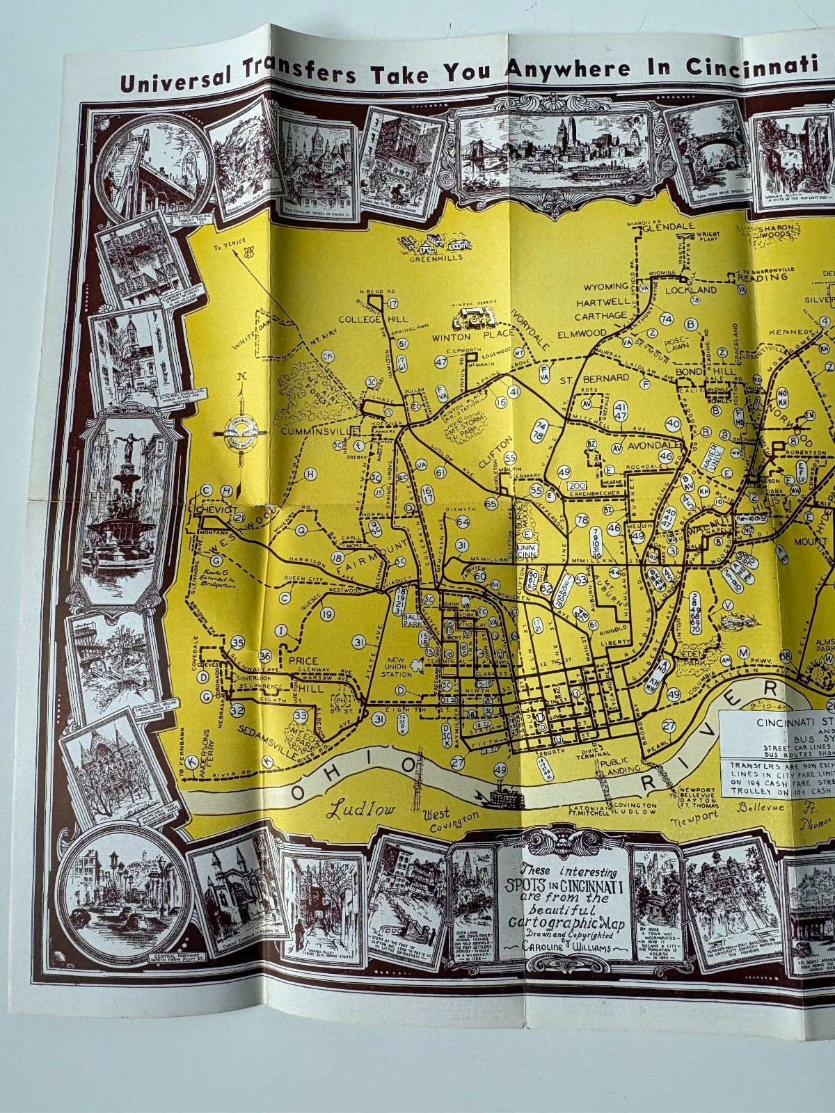 Cincinnati Street Railway Co. 2 Maps & Motor Coach Guides 1927 & 1942