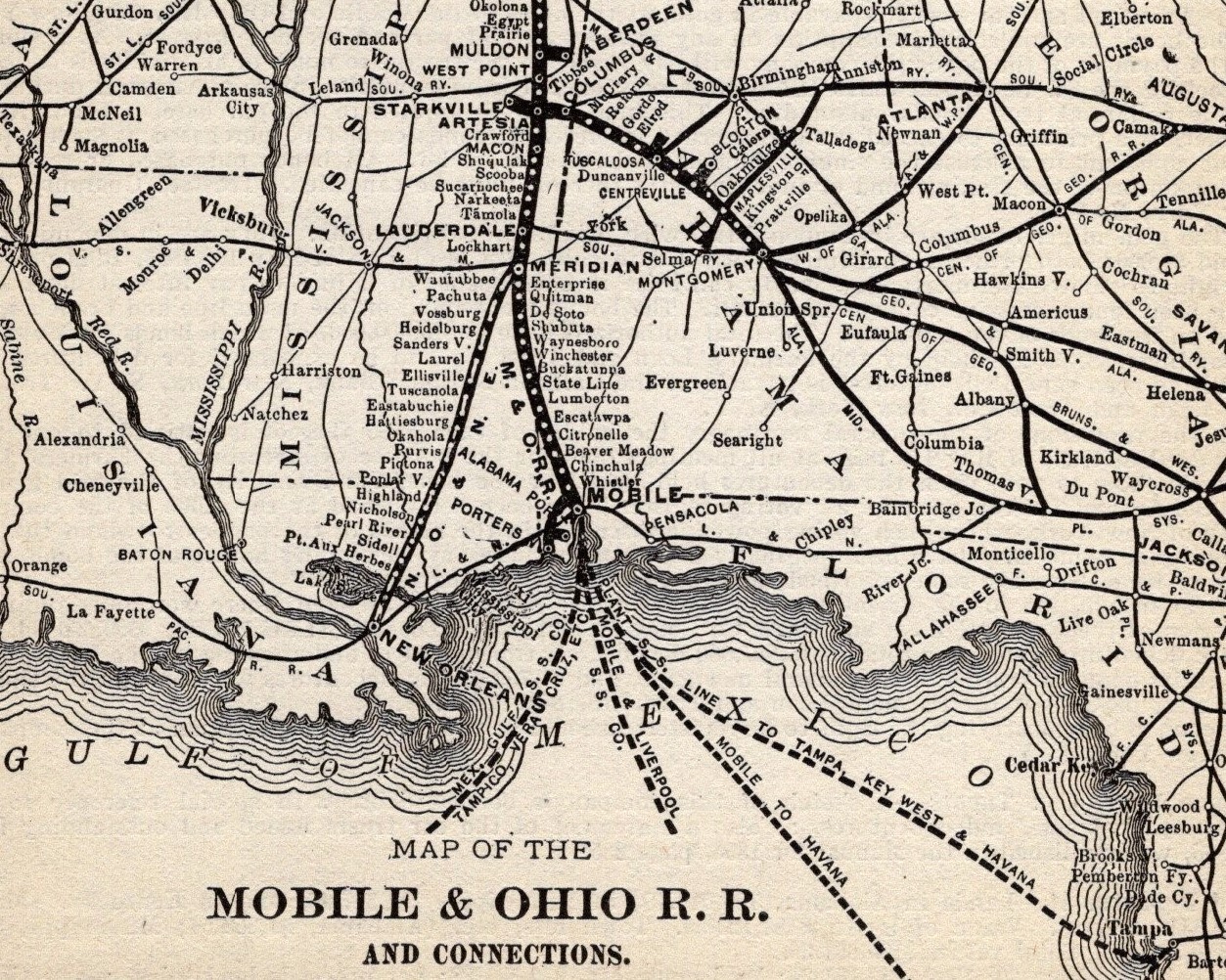 1901 Antique Mobile and Ohio Railroad Map Mobile & Ohio Railway Map 1535