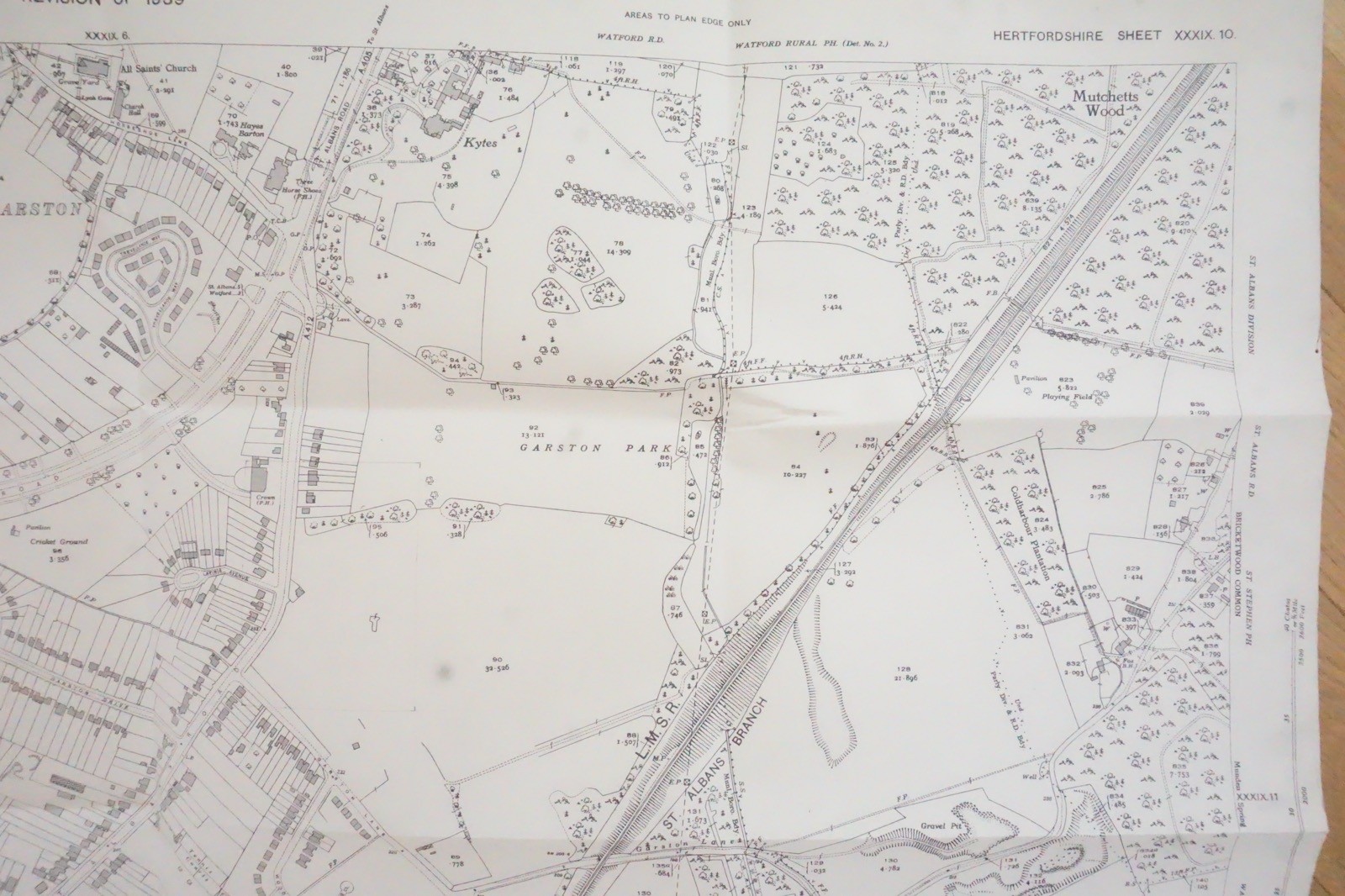 1939 Watford Garston St Albans North London Railway OS Railway Map *