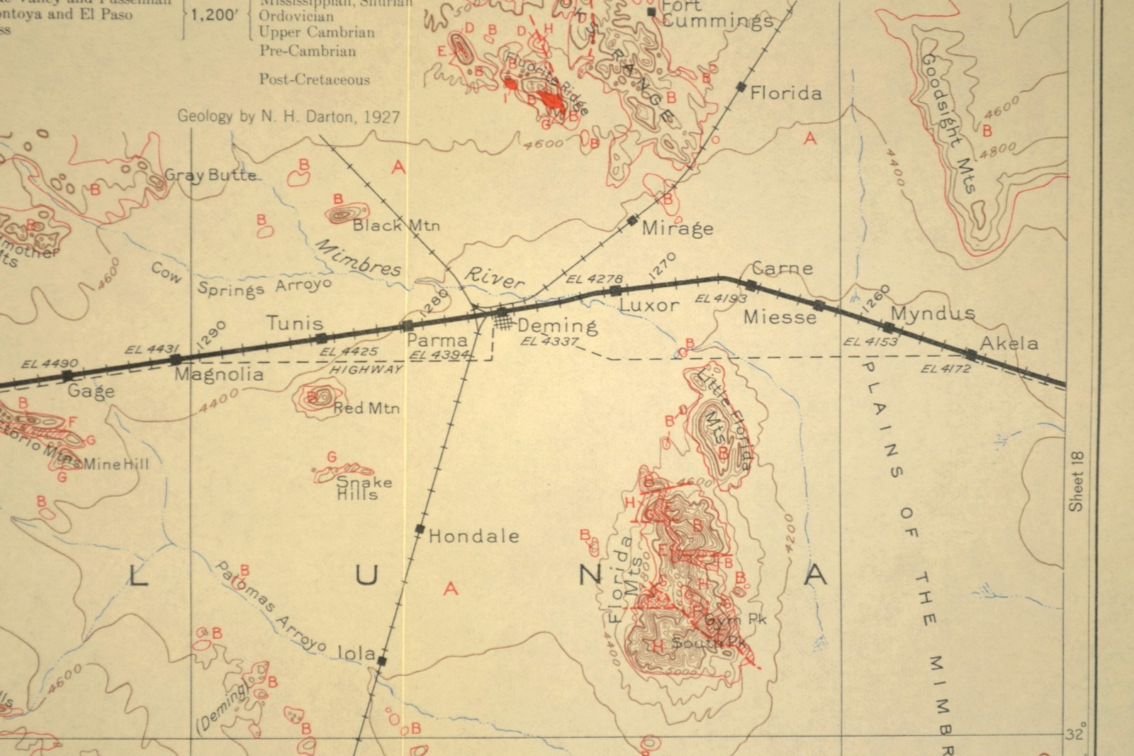Southern Pacific Railroad Map Deming New Mexico Fort Cummings Florida Mountains