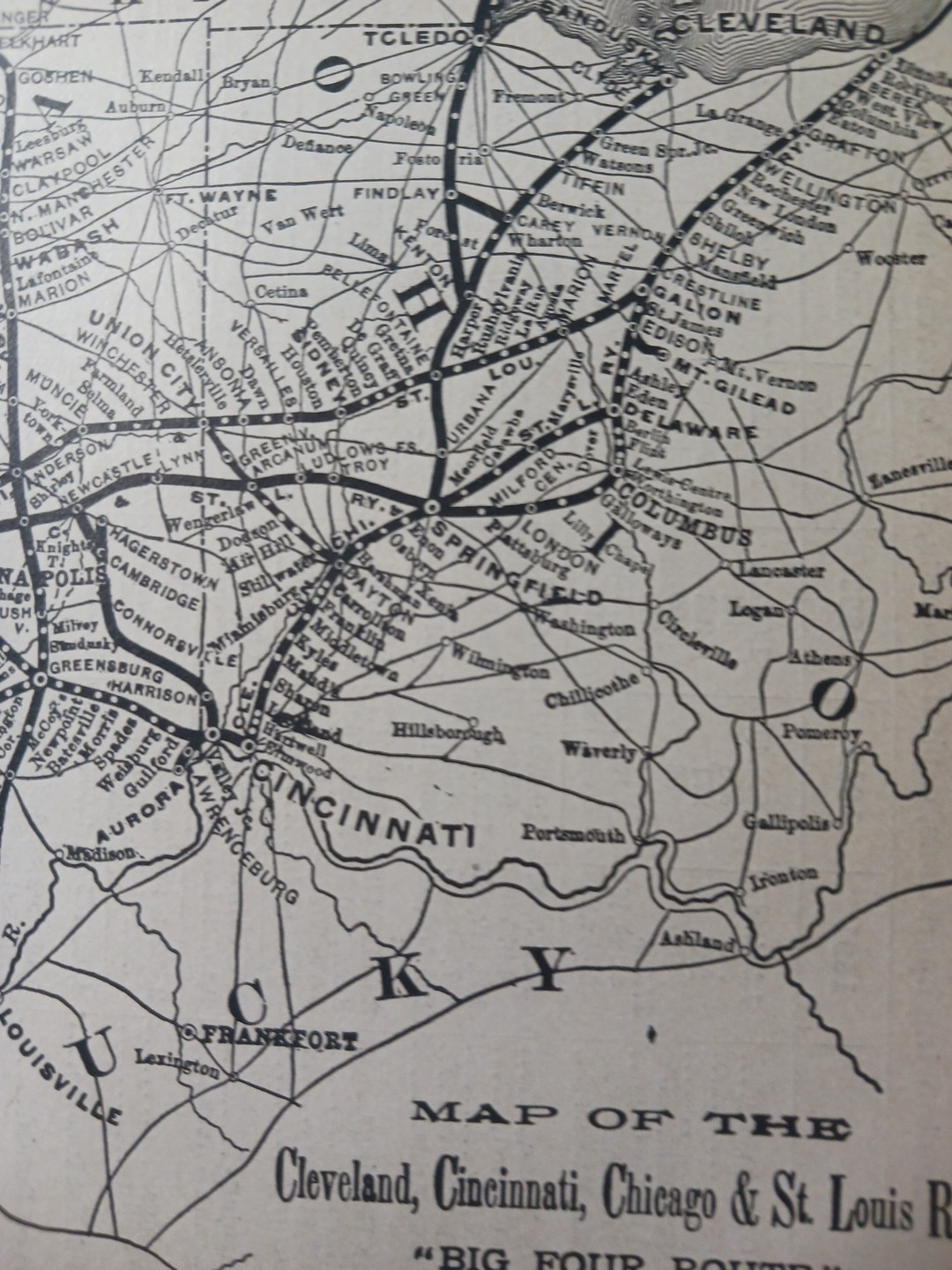 ~1898 Railroad Train Route Map CLEVELAND CINCINNATI CHICAGO & ST LOUIS RAILWAY