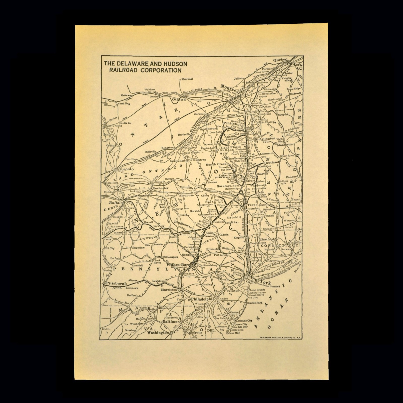 Vintage DELAWARE HUDSON Railroad Map DH RR Railway System Old Original 1930s
