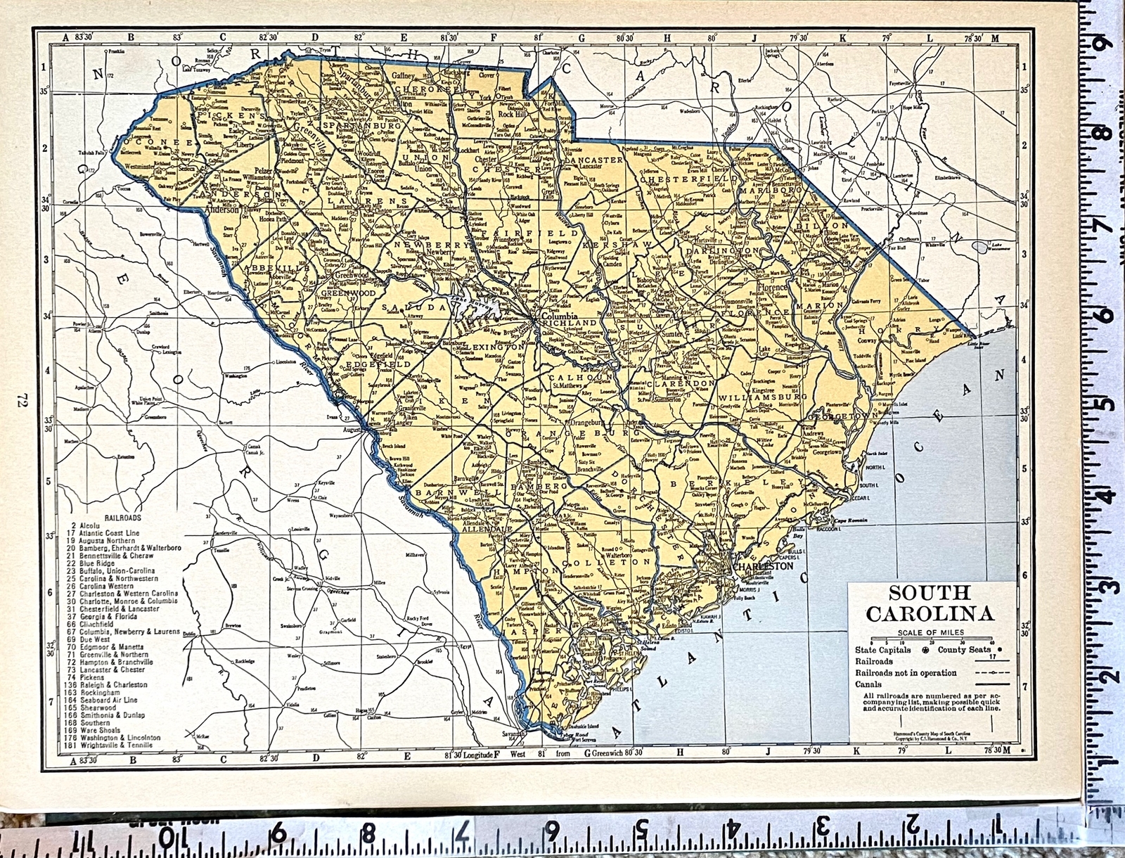 SOUTH CAROLINA & PENNSYLVANIA 1935 County & Railroad Maps. Hammond & Co. 9×12″