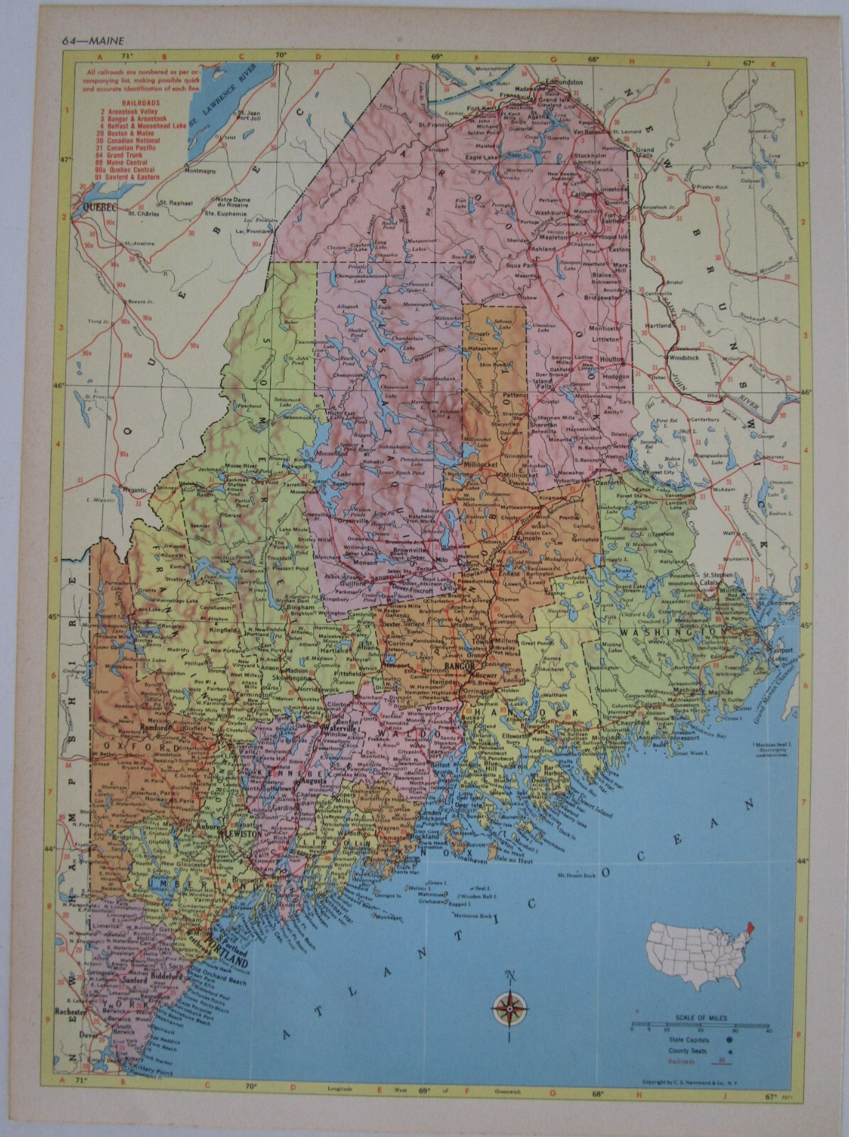 LA ME 1956 LOUISIANA RAILROAD Map. NATCHEZ URANIA & RUSTON RR ~or~ MAINE