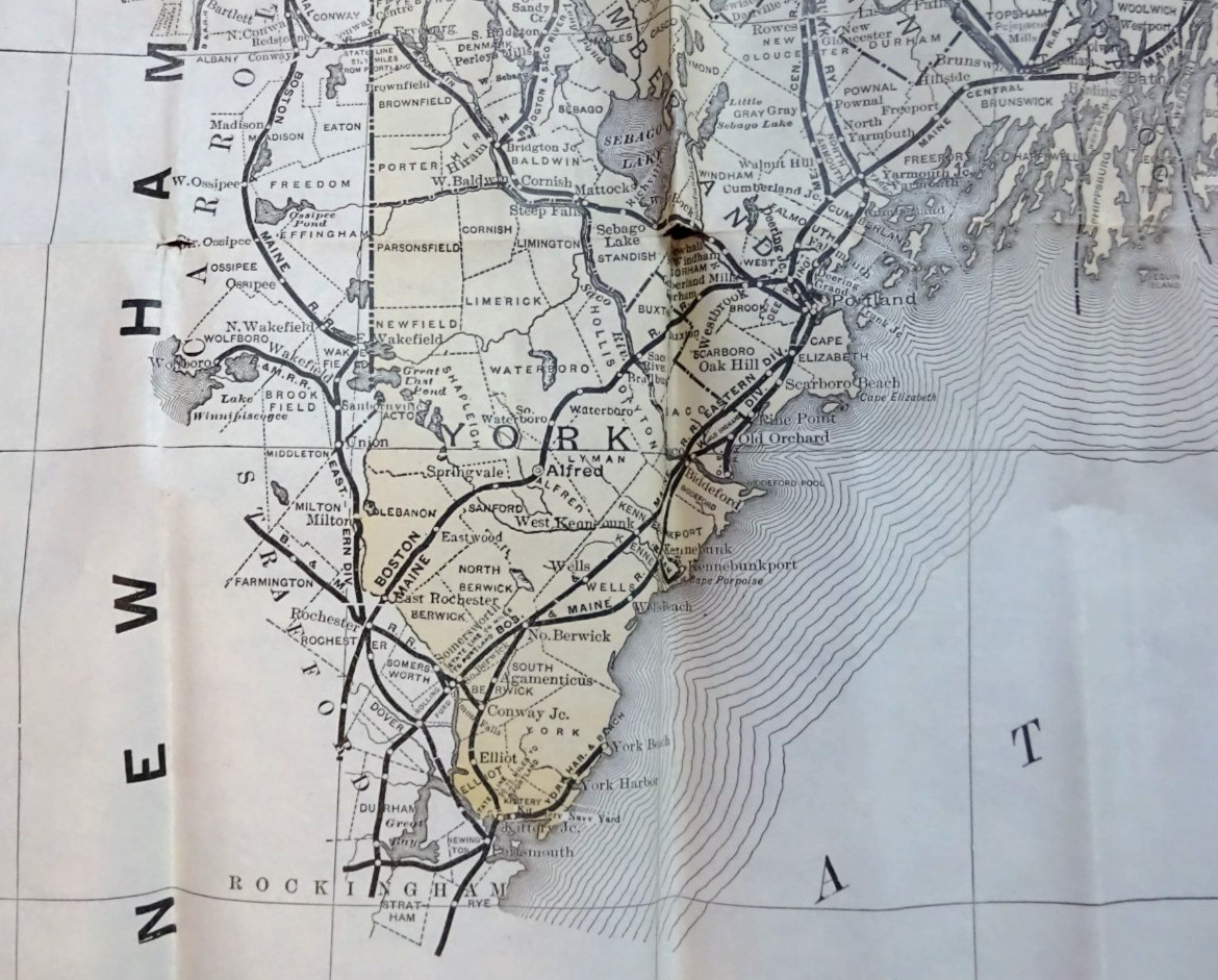 BIG 1891 WALL MAP OF RAILROADS MAINE 30″ x 33″ REPRINTED 1903 BY COMMISSIONERS