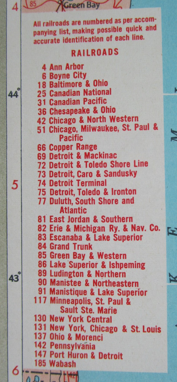 MN MI 1951 MINNESOTA RAILROAD Map DULUTH, SOUTH SHORE, & ATLANTIC RR or MICHIGAN