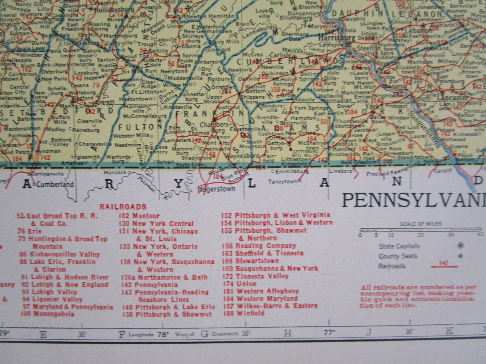 PA SC 1942 PENNSYLVANIA State RAILROAD Map. CORNWALL RR or SOUTH CAROLINA Map