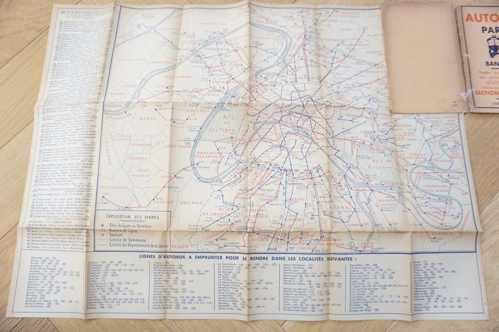1949 Paris Autobus Metro Map Bus Railway Map France