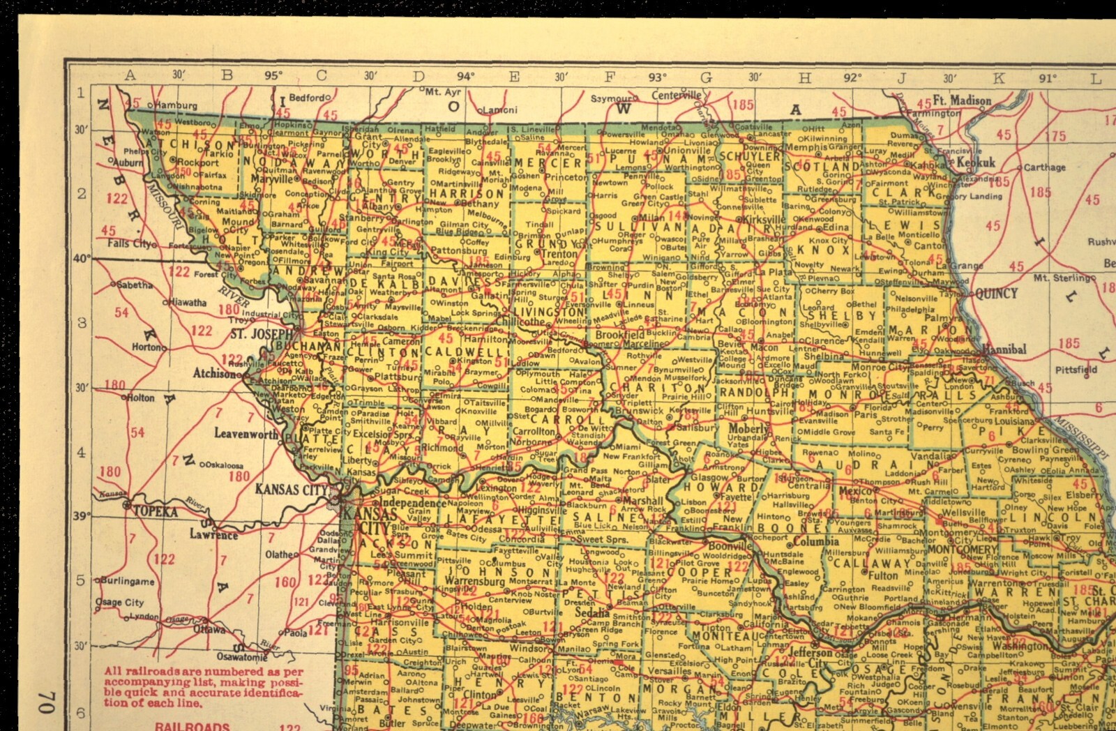 Vintage MISSOURI Railroad Map Depot Towns Great Falls Missoula MP RR WWII Era