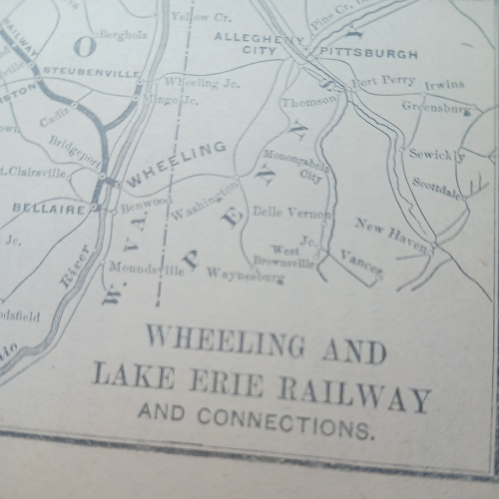 1892 railroad map Wheeling & Lake Erie Railway Ohio West Virginia all stations