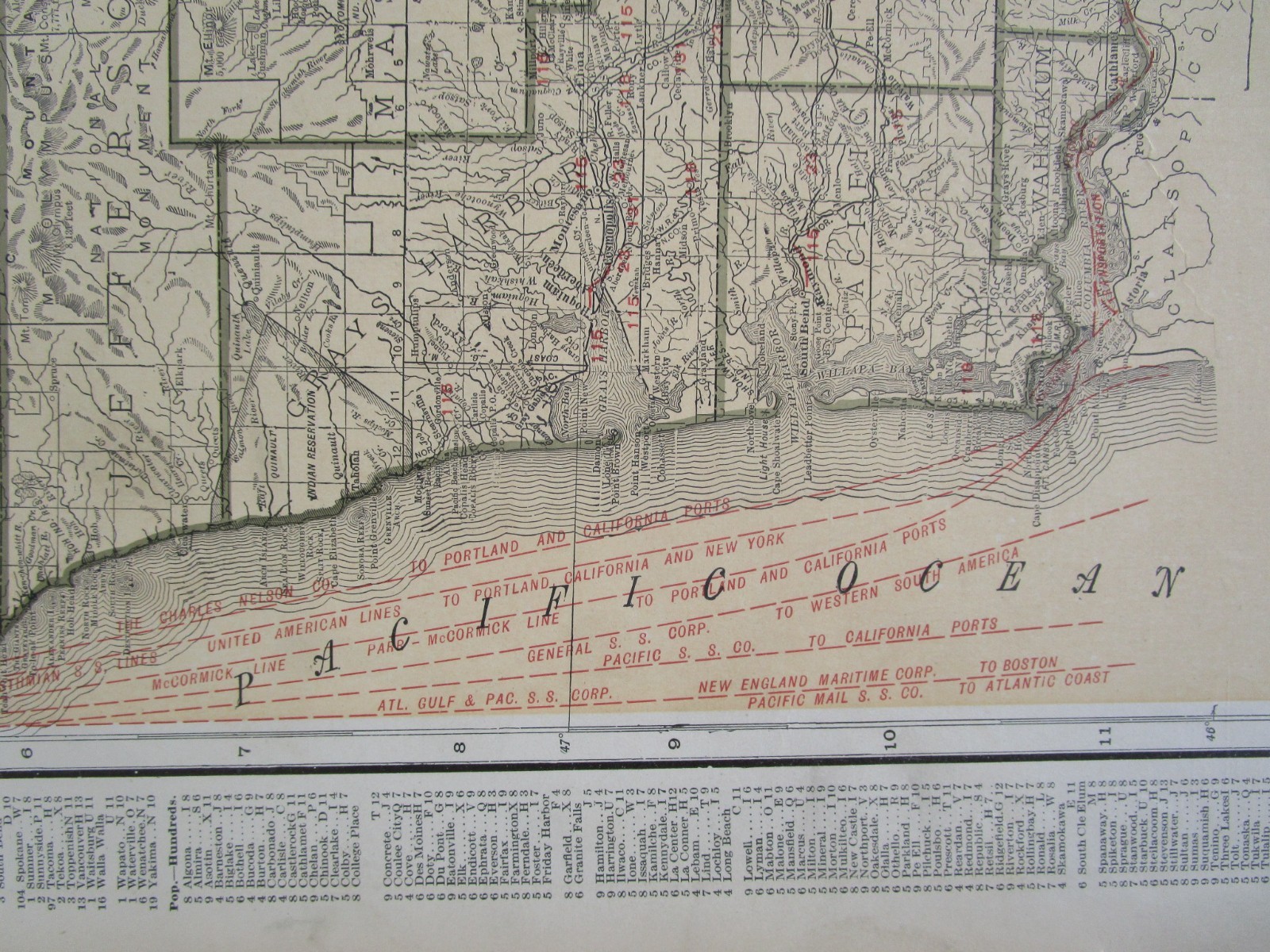 WA 1921 WASHINGTON State STEAM / INTERURBAN ELECTRIC RAILROAD / STEAMSHIP Map