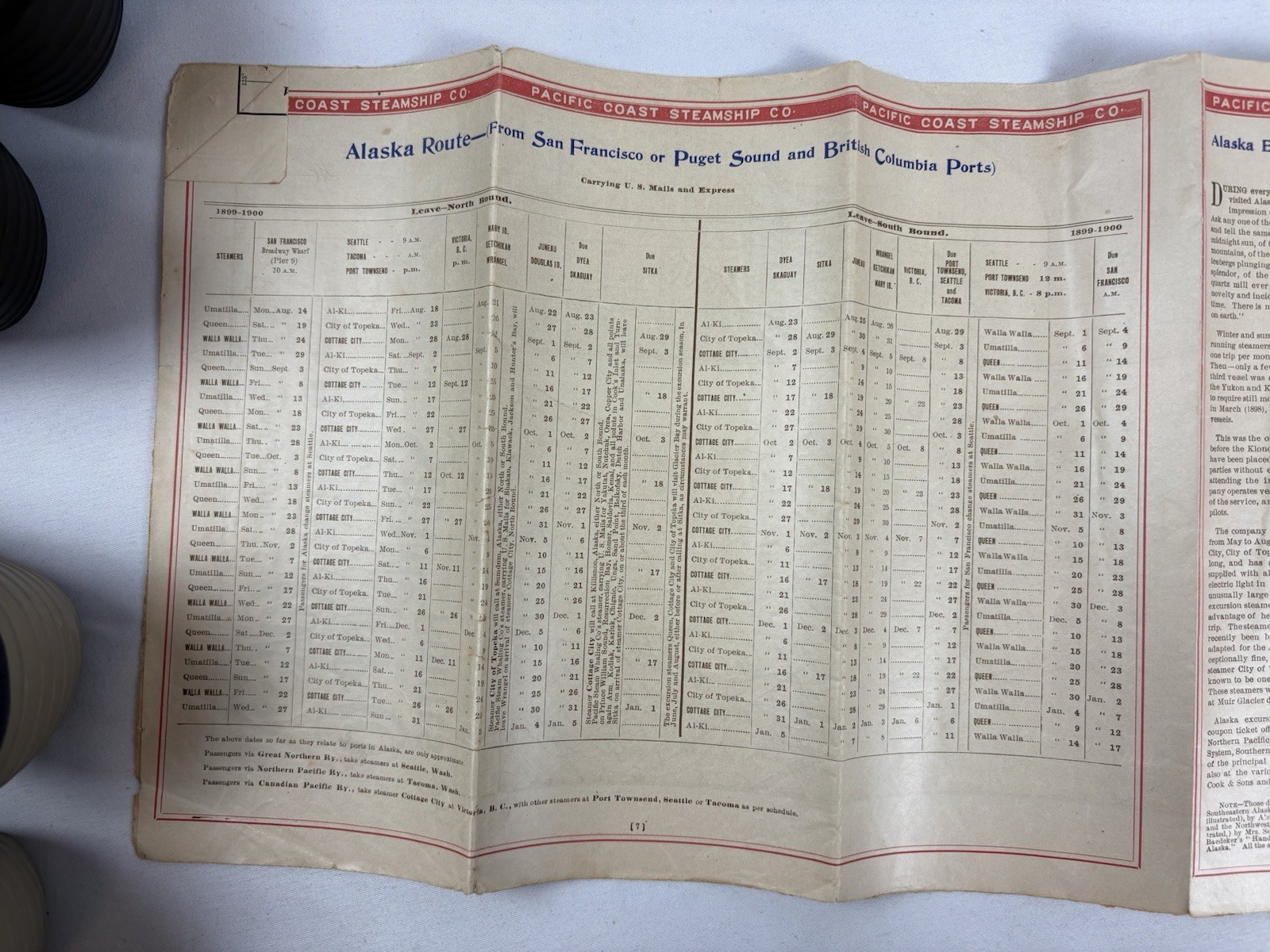 1898 Pacific Coast Steamship Route Map Alaska Klondike (Original, Worn)