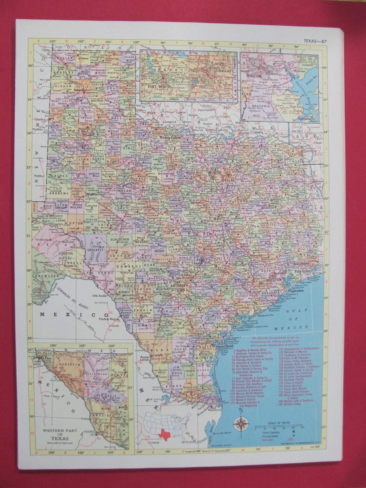 HISTORIC 1953 TEXAS & UTAH RAILROAD MAP SHOWS COUNTIES TOWNS & LIST ALL RR’s
