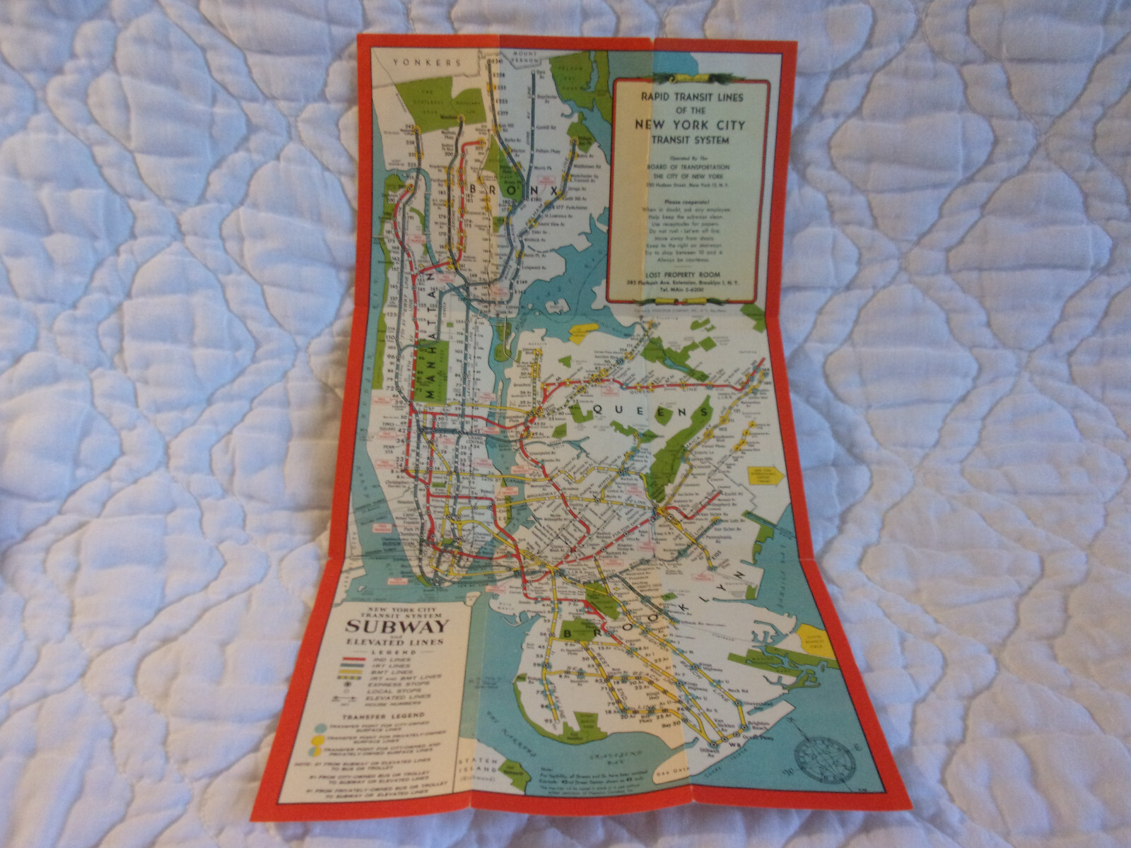 NEW YORK CITY TRANSIT SYSTEM 1948 SUBWAY MAP + BMT TRAIN TIMETABLE 1955 RAILROAD