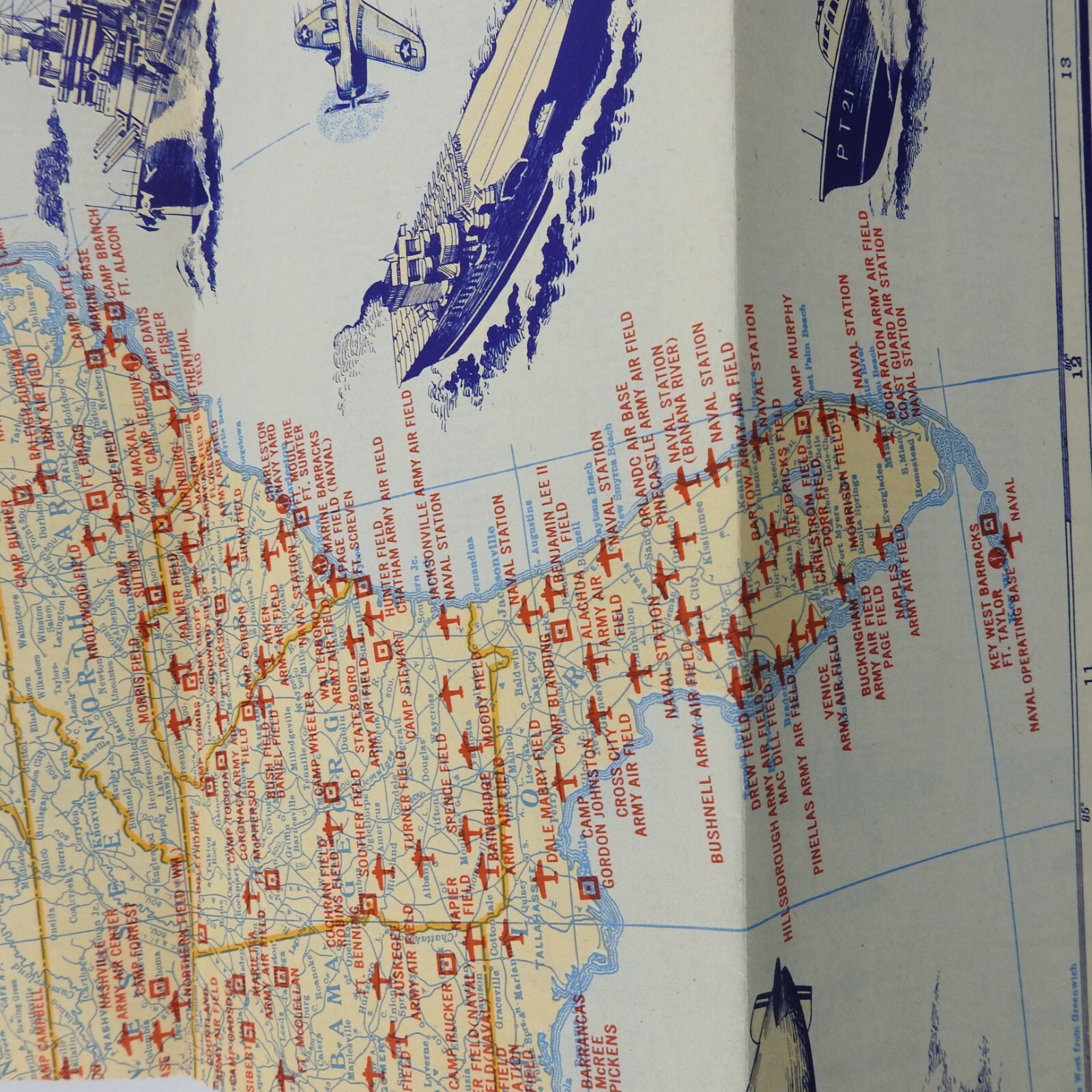Vintage US Military Map Posts Camps Stations Randy McNally Illustrated Graphics