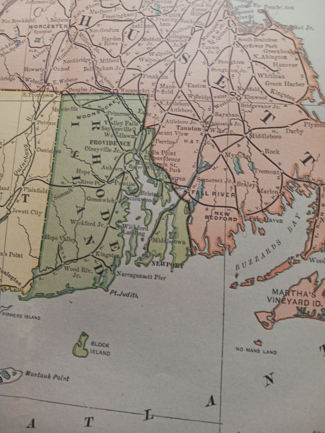 1902 Train Route Map MASSACHUSETTS Connecticut RI All Railroad Lines 11″×9″