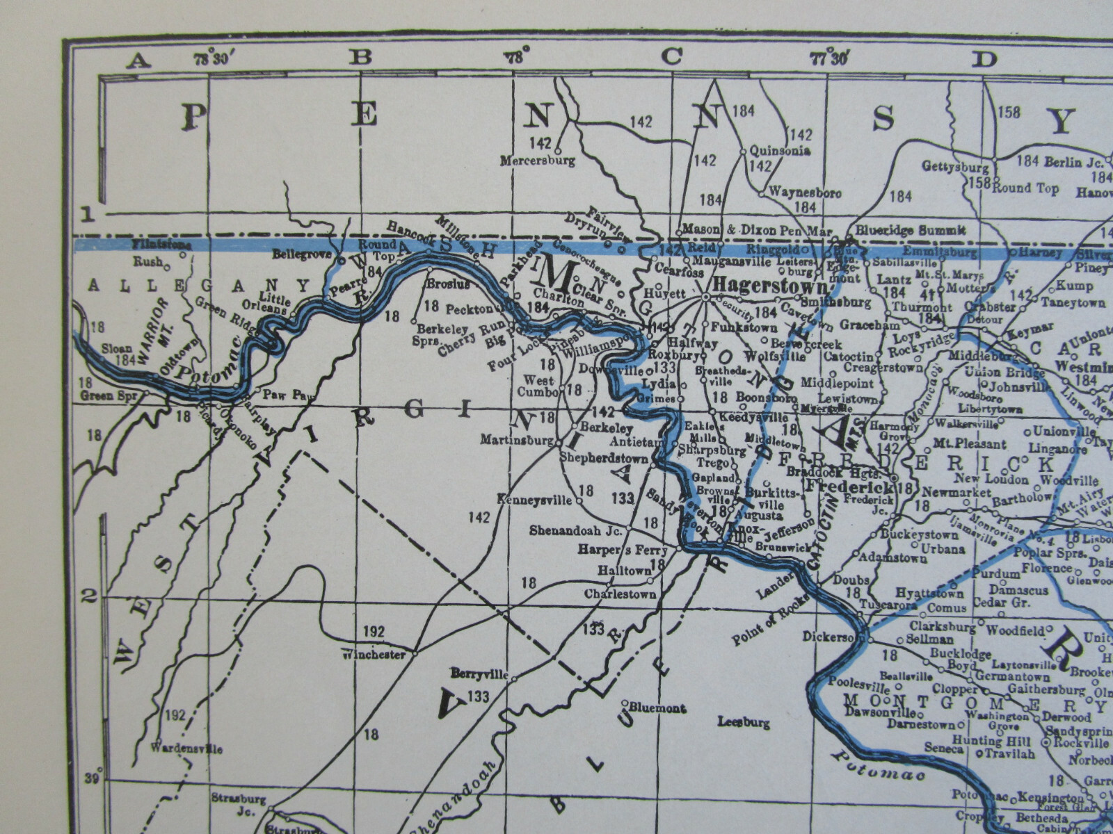 MD DE MA 1933 MARYLAND DELAWARE RAILROAD Map CHAFFEE RR ~or~ MASSACHUSETTS RI