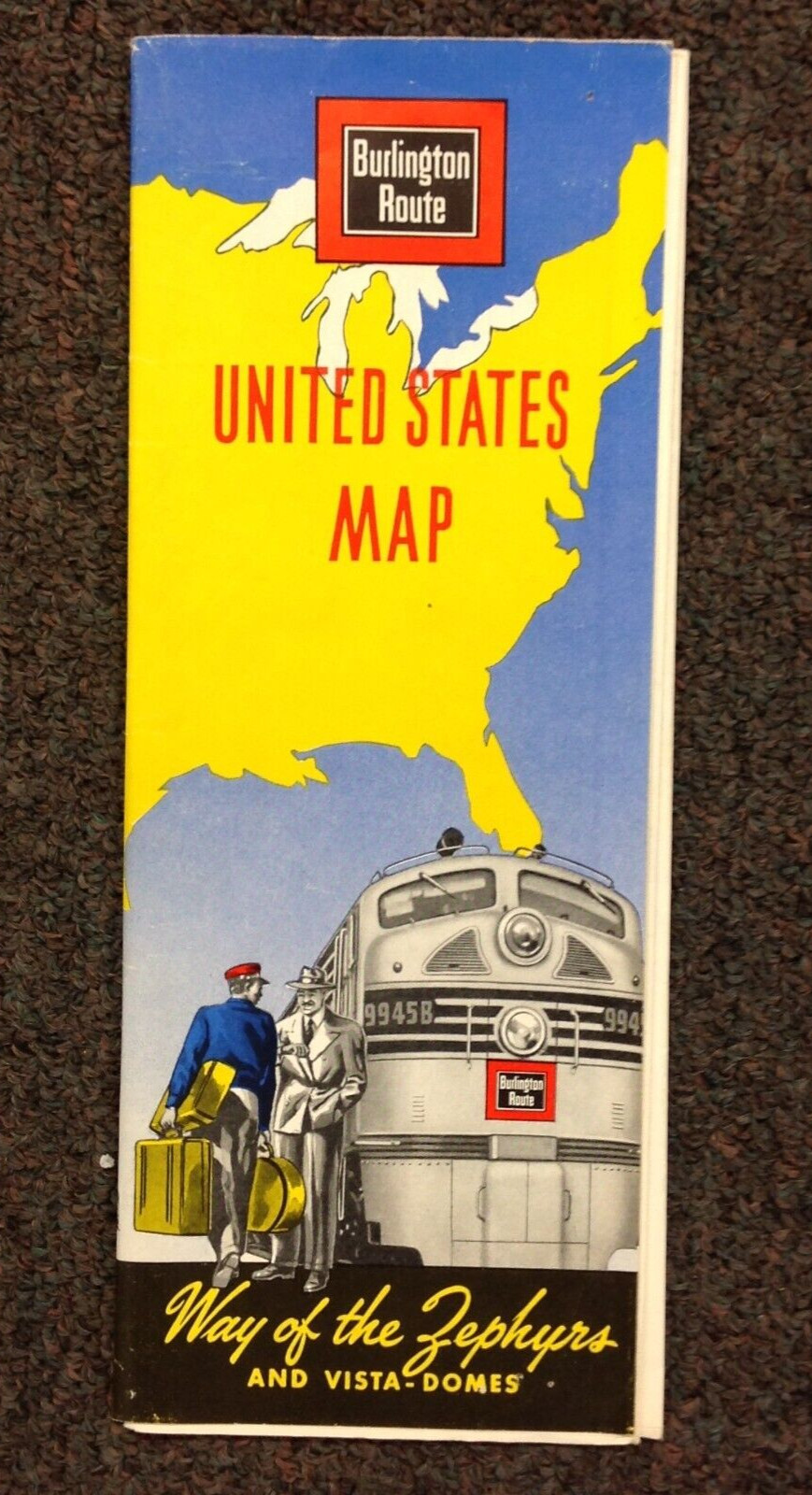 Vtg 1953 Burlington Route United States Map Vacation Guide Way of the Zephyrs