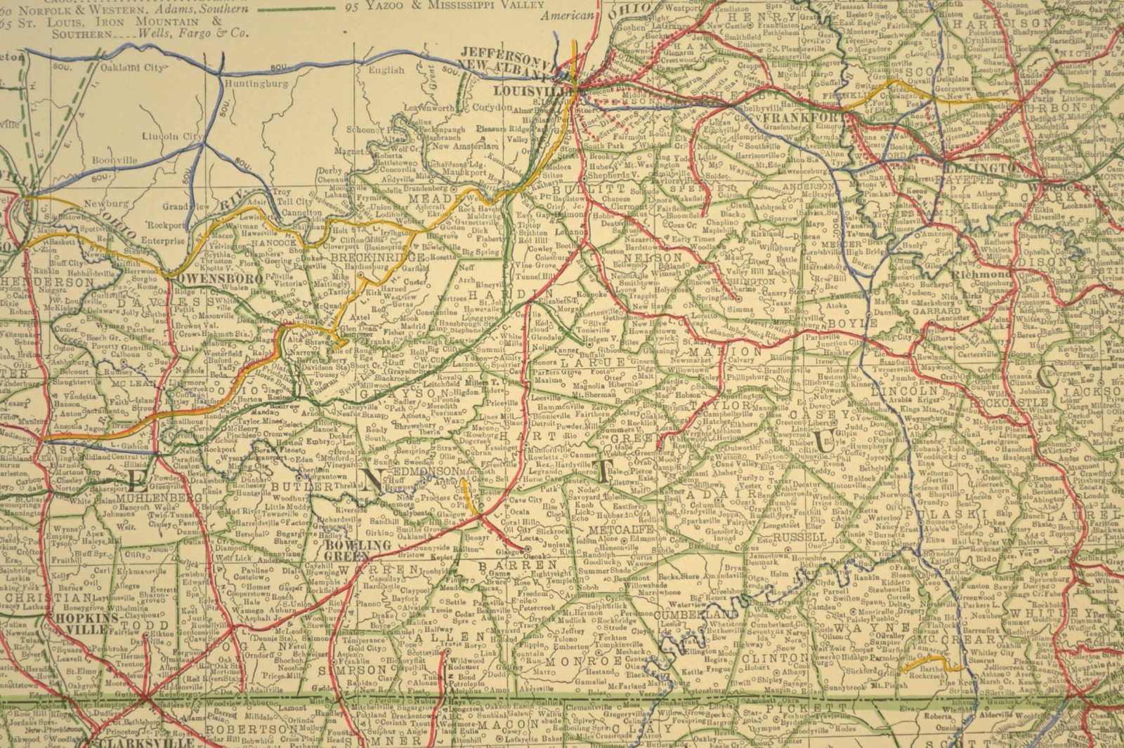 1914 Antique Map of KENTUCKY Railroads Map TENNESSEE ORIGINAL Atlas Map DATED