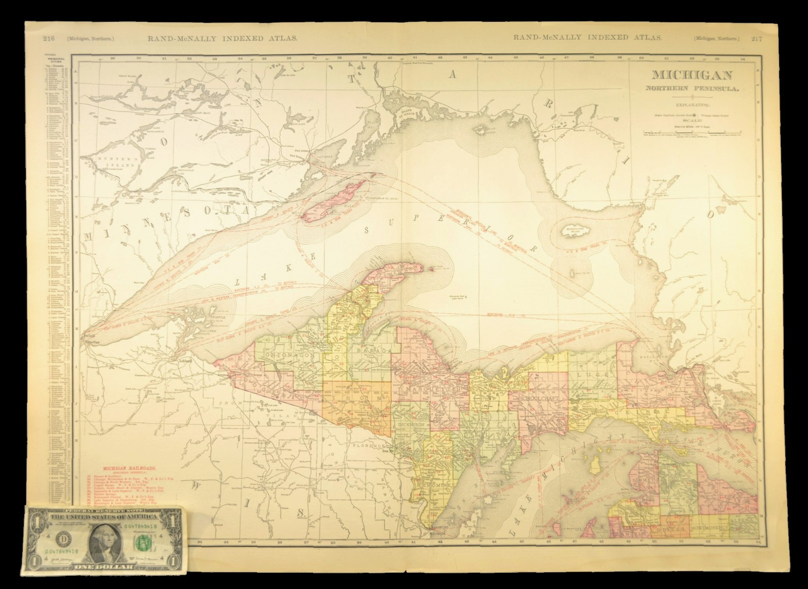 1911 Antique Northern Michigan Railroad Map ORIGINAL Atlas Map DATED