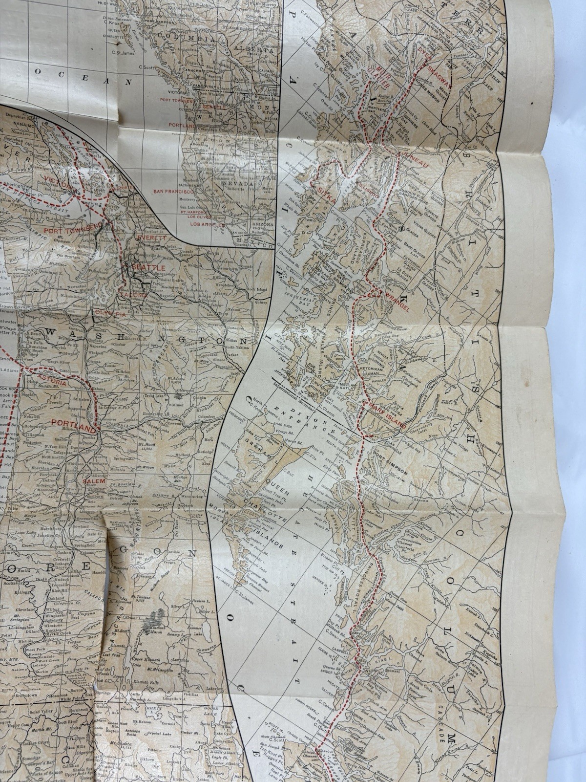 1898 Pacific Coast Steamship Route Map Alaska Klondike (Original, Worn)