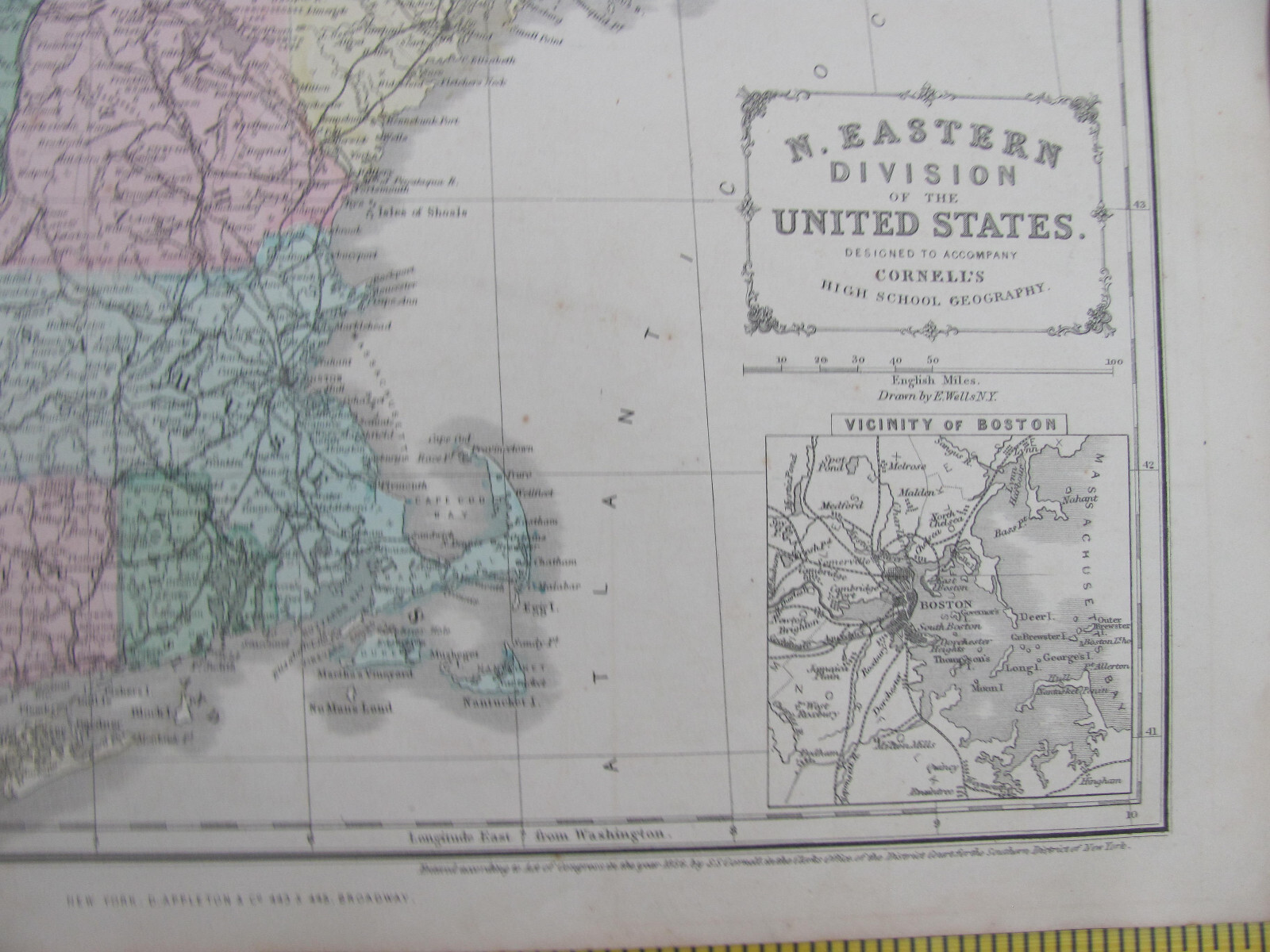1856 NEW YORK MA CT NH VERMONT MAINE + WEST INDIES CUBA COLOR ATLAS MAP