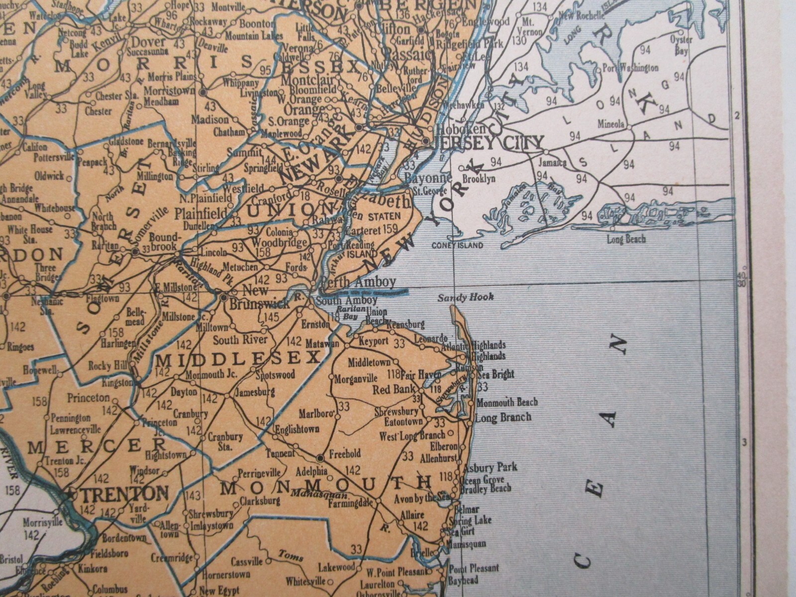 NM NJ Vtg 1939 NEW MEXICO RAILROAD Map. SANTA FE NORTHWESTERN RR or NEW JERSEY