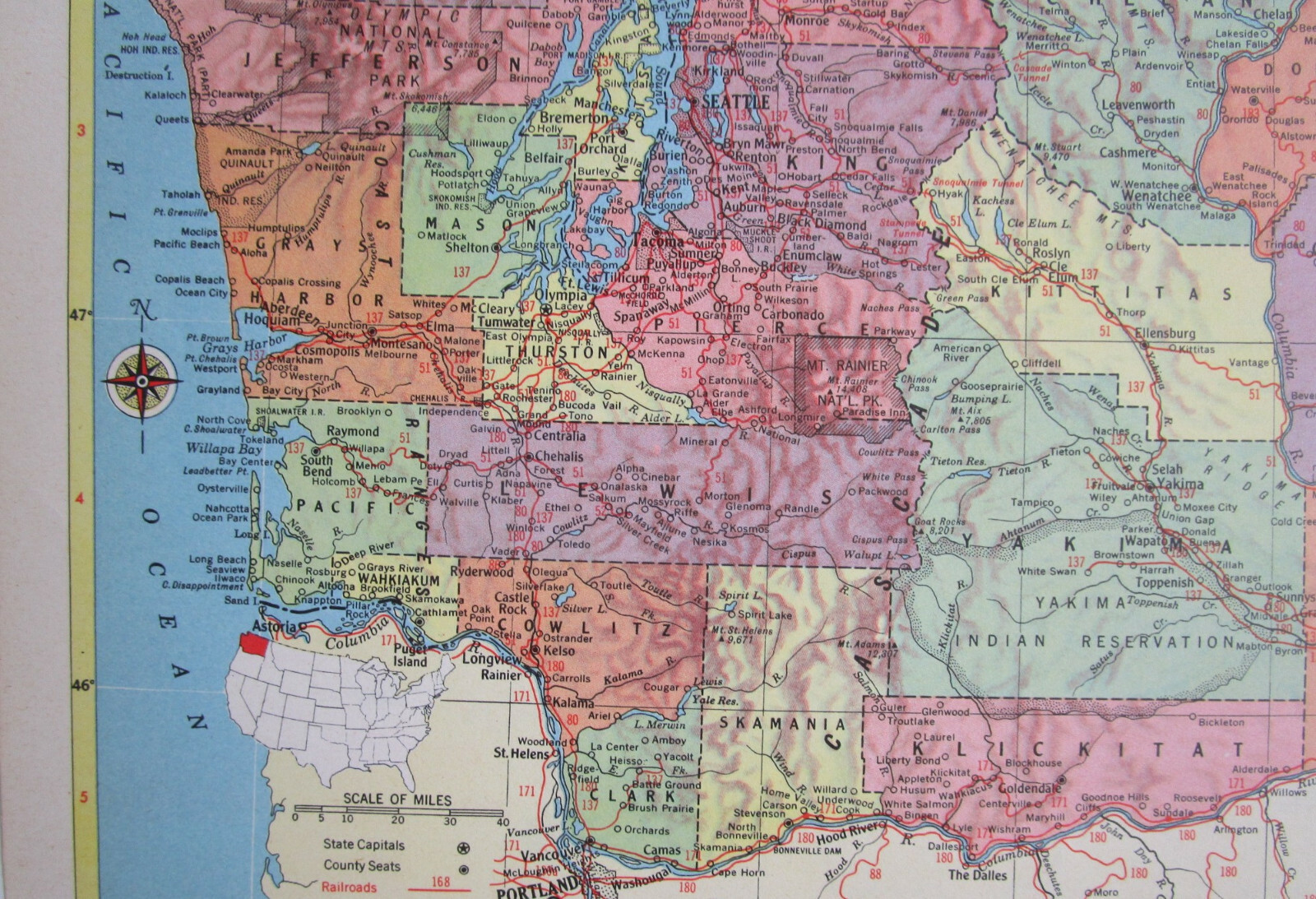 WA WV 1955 WASHINGTON State RAILROAD Map WALLA WALLA VALLEY ~or~ WEST VIRGINIA