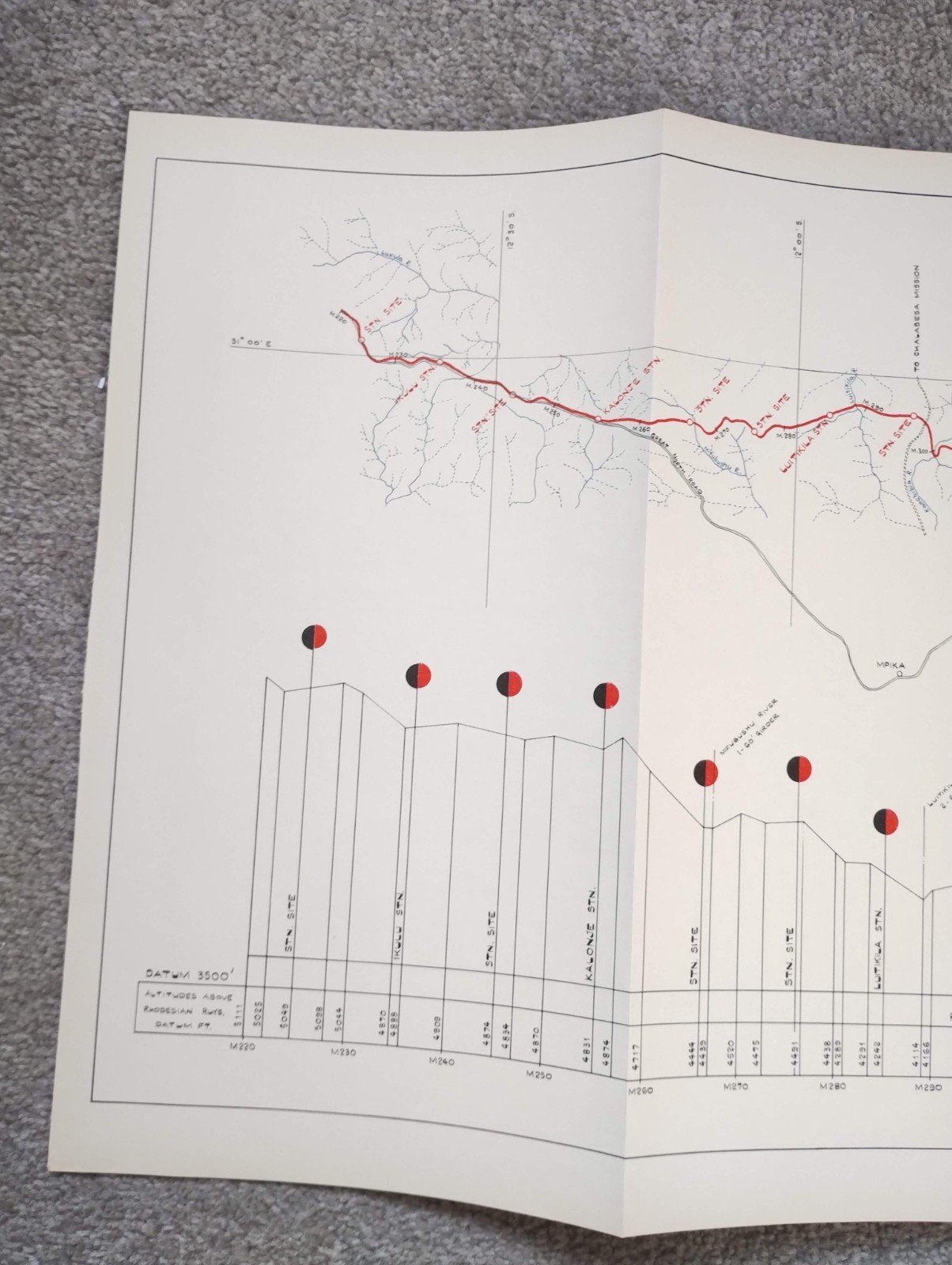 1952 East African Railways Map of Route: Kapiri Mposhi to Kasama Zambia (Part 2)