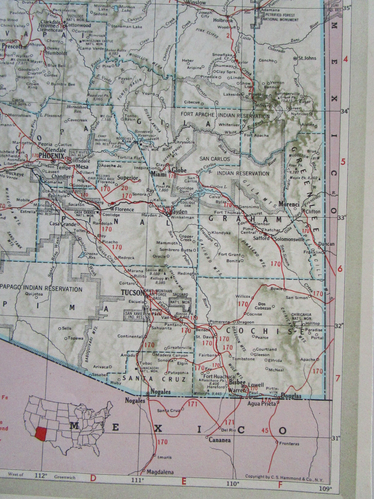 AL AZ Vintage 1951 ALABAMA RAILROAD Map. MERIDIAN BIGBEE RIVER RR or ARIZONA